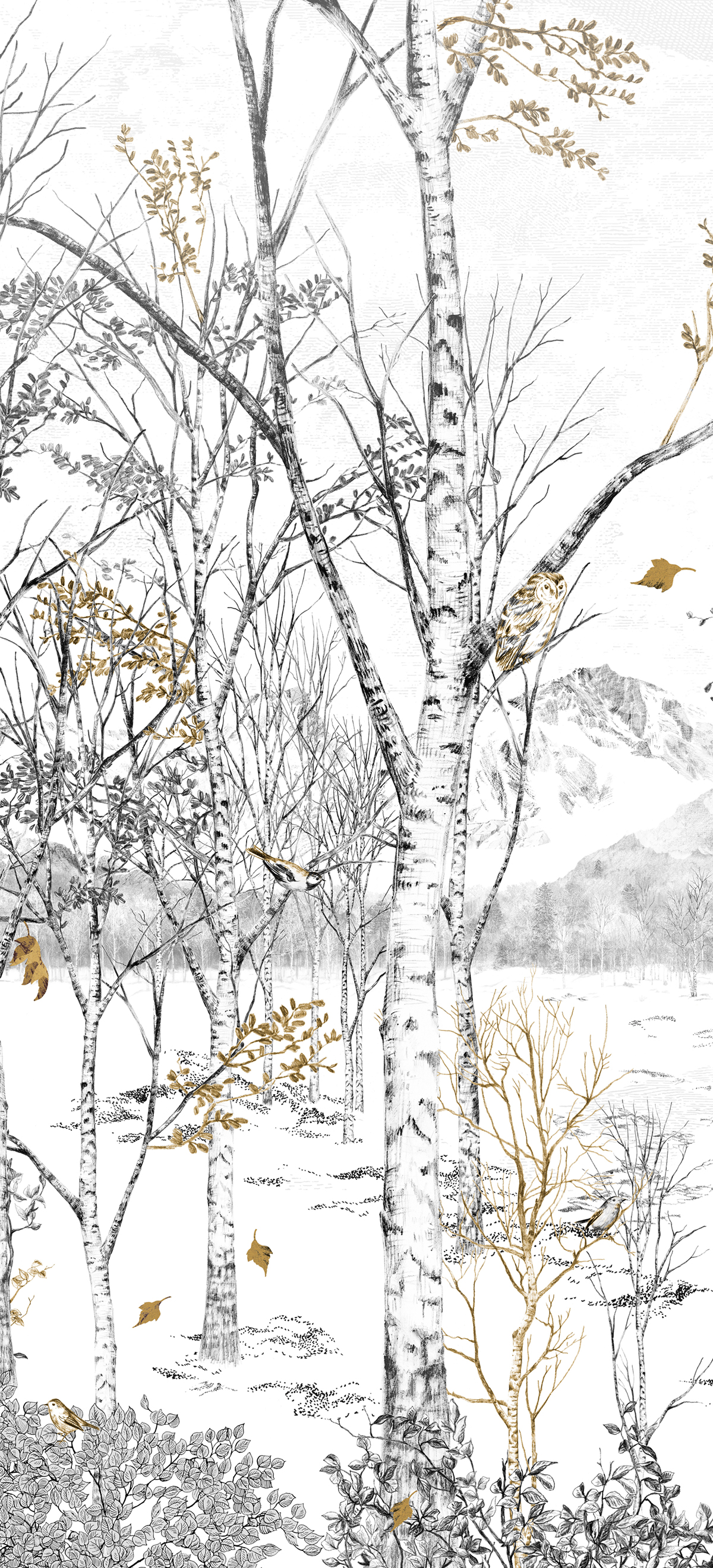 Papier peint panoramique Forêt Nunavut Doré A - 1/2/3 - Isidore Leroy