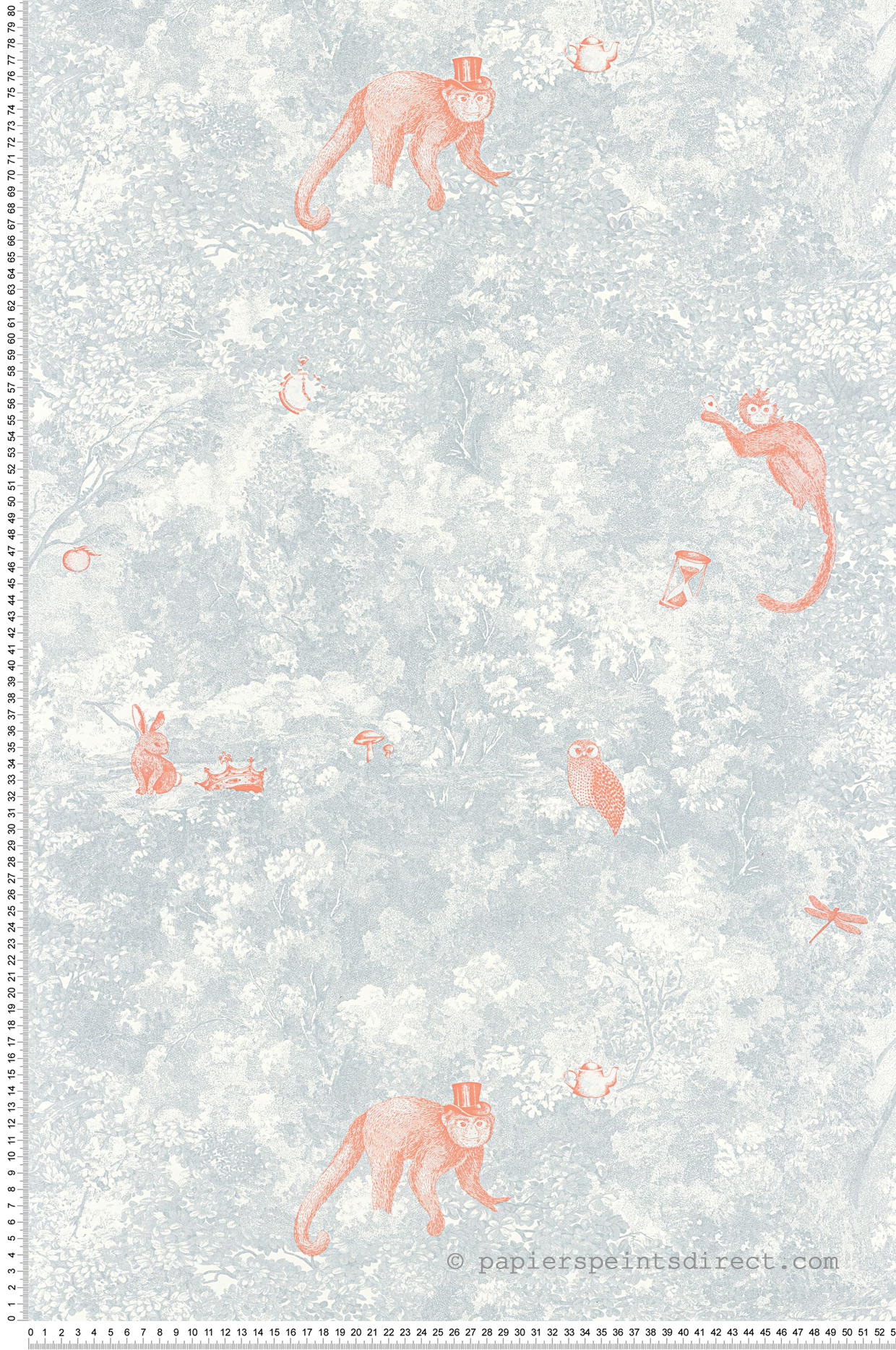 Papier peint Jardin Des Merveilles et Animaux bleu et orange irisé - Voyage Onirique de Casadéco | Réf. ONIR87256032