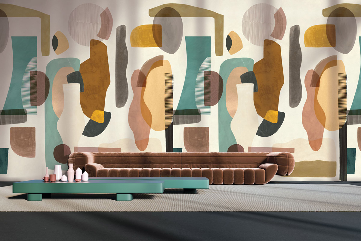 Papier peint panoramique Forme Graphique Audria céladon ambre - Panoramas 3 de Casamance | Réf. CAS-76350202