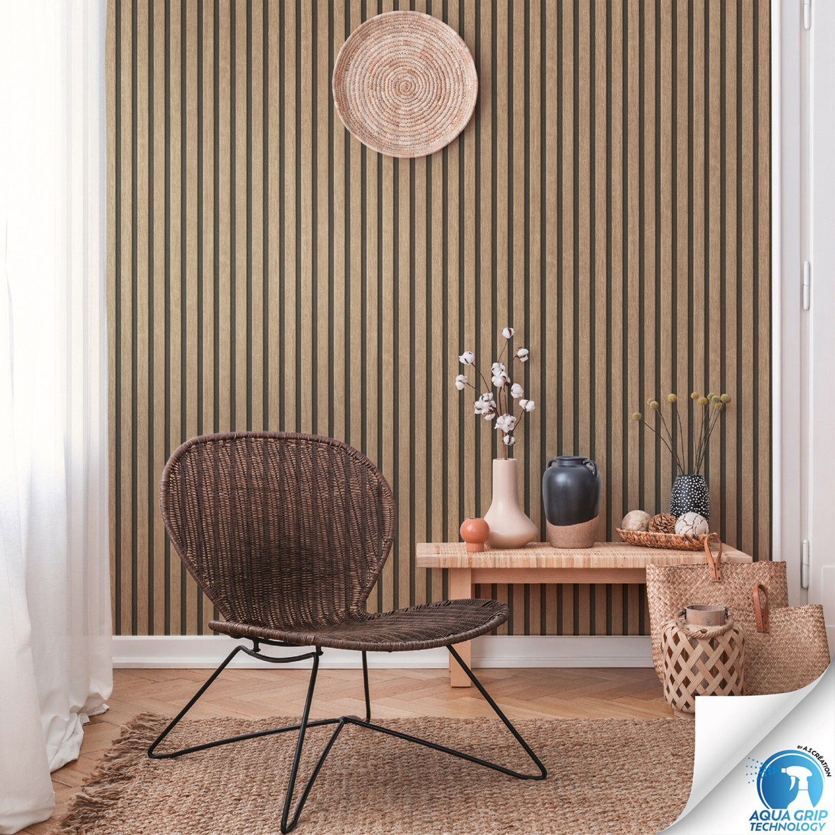 Papier peint préencollé Tasseaux Bois Chêne nature - Designdrop d'A.S. Création AMB1 | Réf. AS-784591