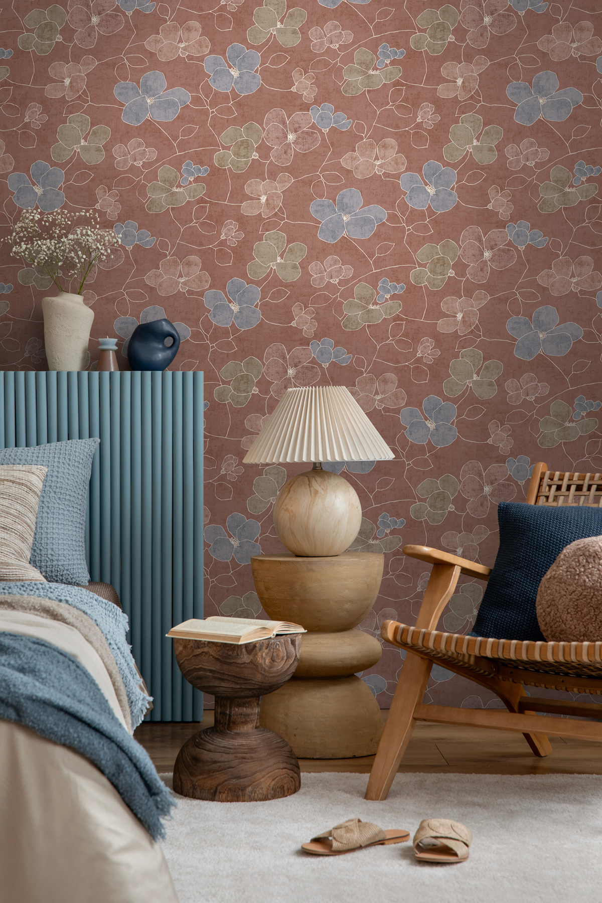 Papier peint Scandinave Fleurs Anémones rose brun - Nordic Feeling d'A.S. Création
