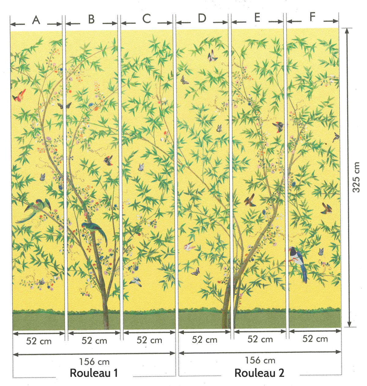 Papier peint panoramique oiseaux Belton Scenic Sunbeam - National Trust Papers de Little Greene 2 | Réf. 0245BSSUNBE
