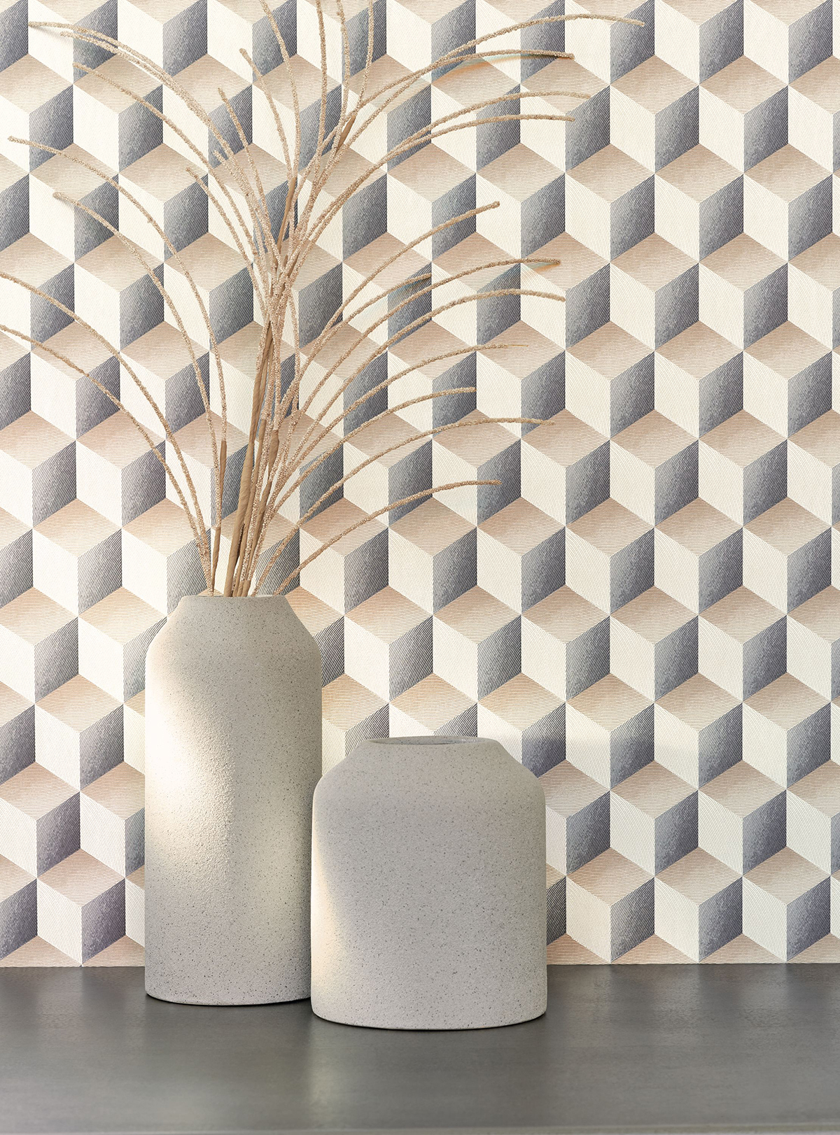 Papier peint Cube Rythm beige, gris et doré - Perception de Casadéco | Réf. PERP86471518