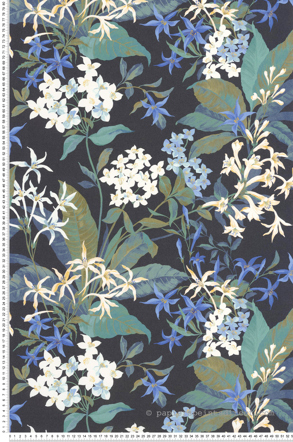 Papier peint Fleuri Songe de Jasmin bleu encre - Le Beau Jardin de Casadéco | Réf. BJAR202566789
