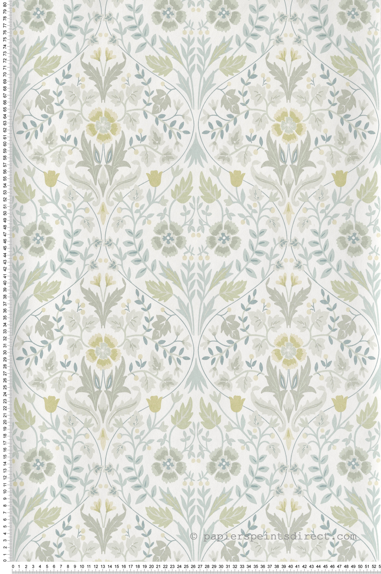 Papier peint Fleuri Anglais Archibald vert amande - Arts & Crafts de Casadéco | Réf. ARCR86337108