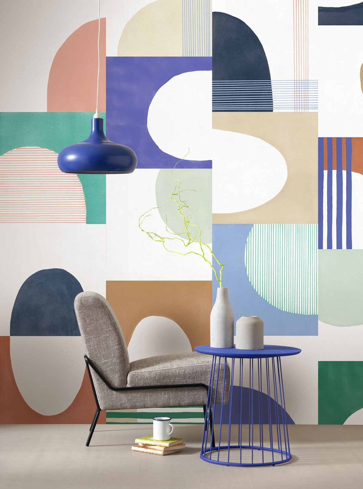 Papier peint Pop Art Graphique bleu émeraude - Milano Sixties de Casadéco | Réf. MISI89376707