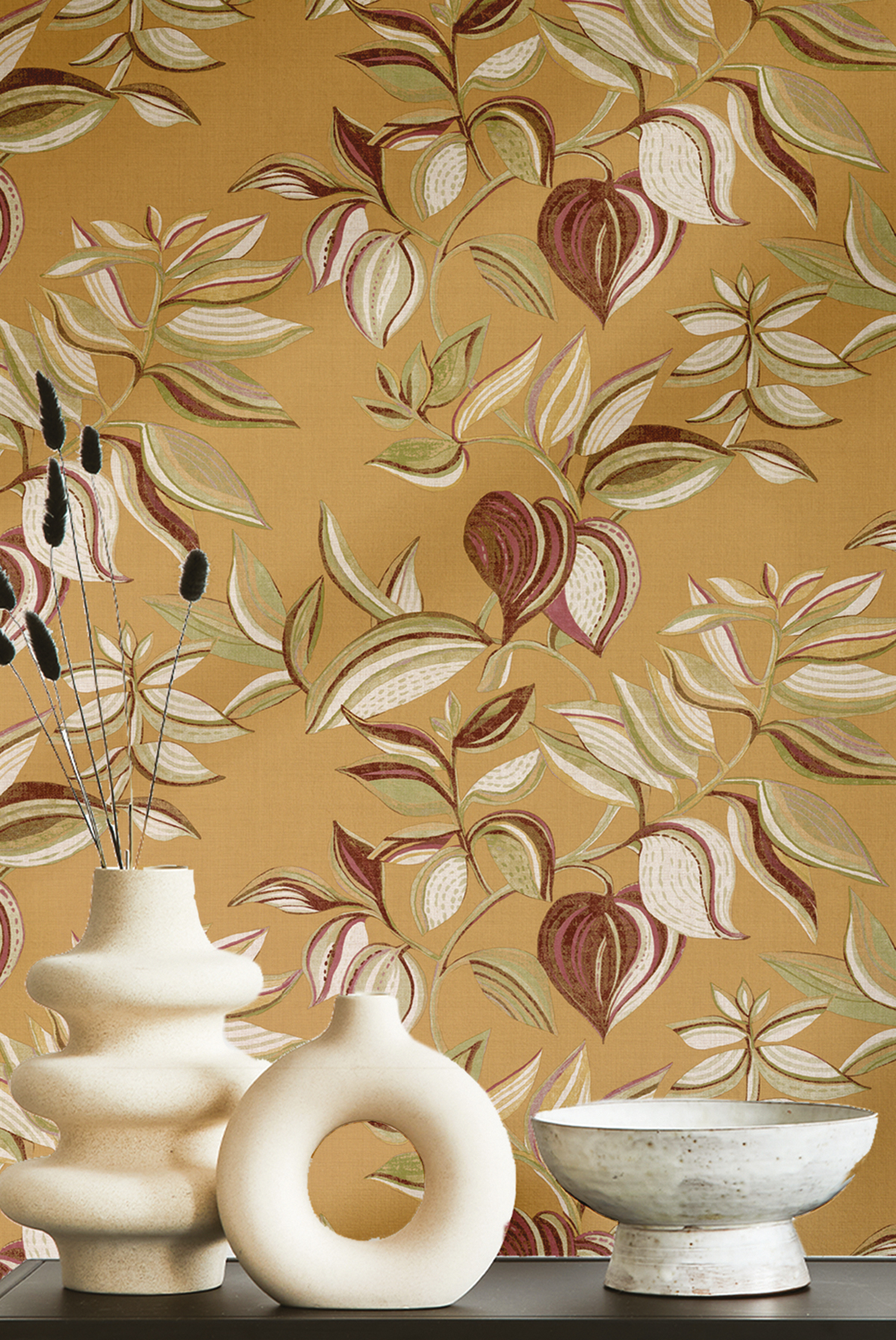 Papier peint Feuillage Art prune beige - Jaipur de Montecolino | Réf. MC-26438