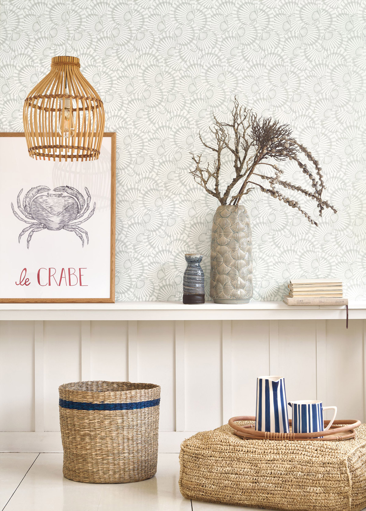 Papier peint Coquillage Saint Malo bleu blanc - Seaside de Casadéco | Réf. SEAS201486161