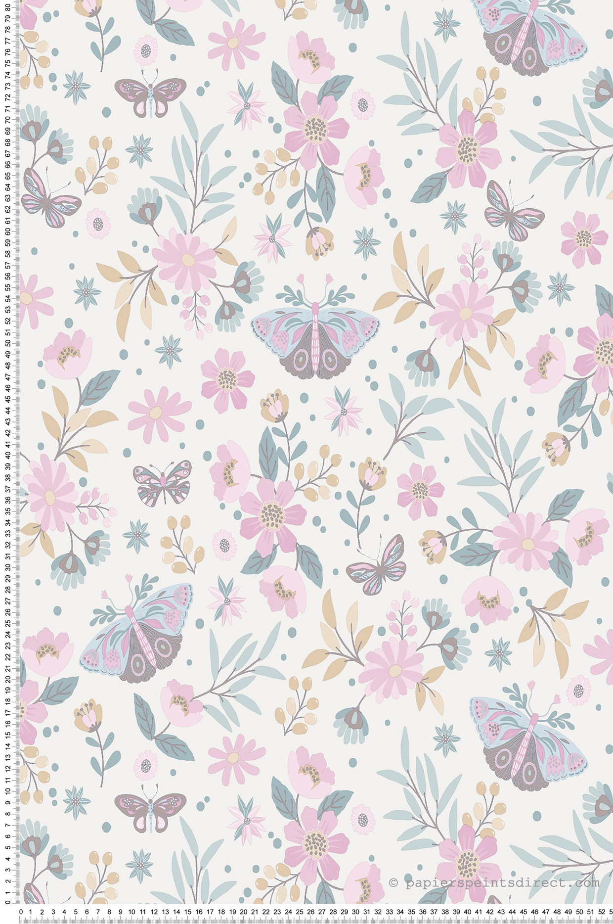 Papier peint Papillons et Fleurs rose et irisé - La belle histoire d'Ugépa | Réf. UGP-M58103