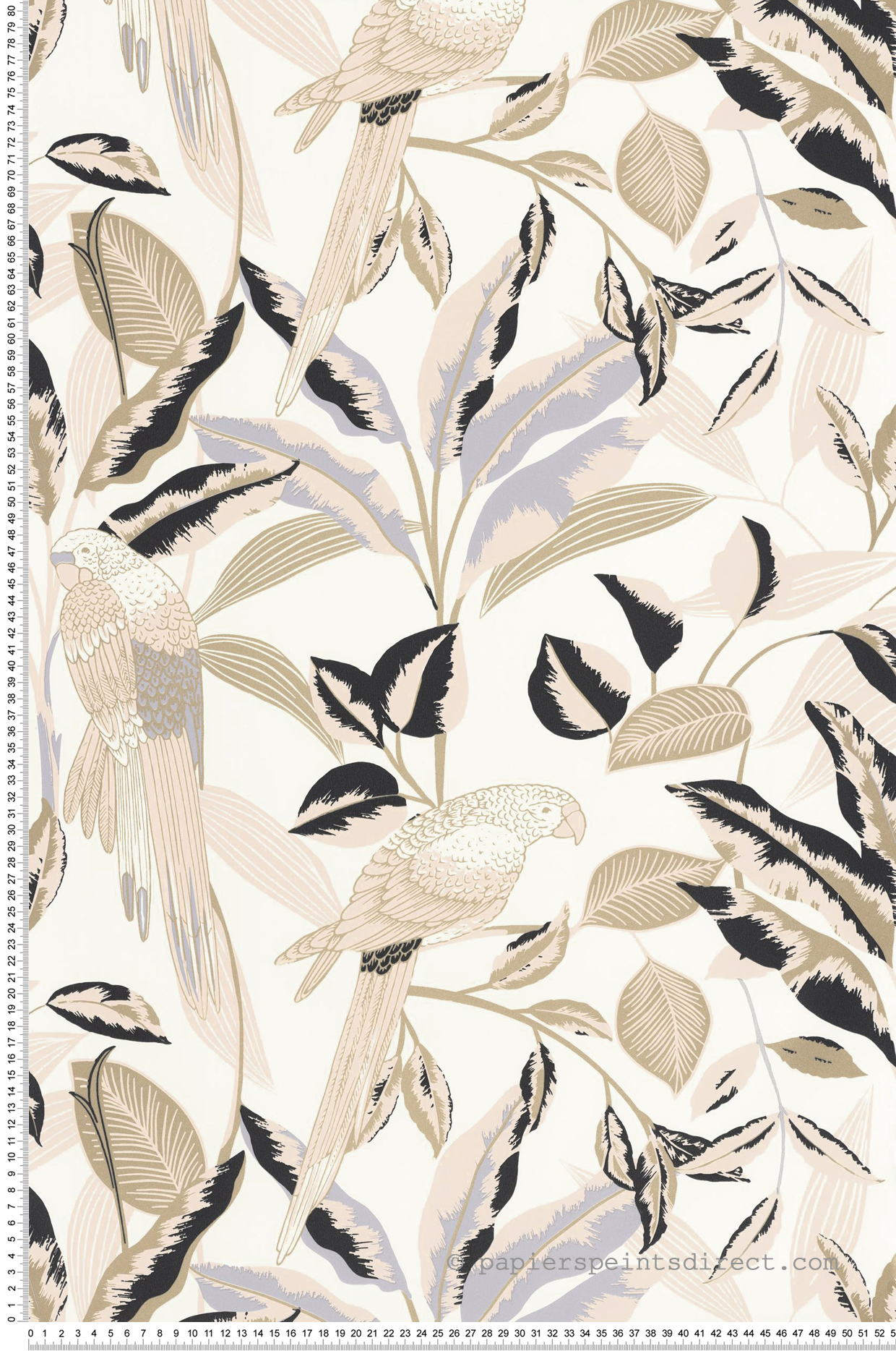 Papier peint Jungle Perroquet Gary beige noir doré - Golden Age de Casélio | Réf. GAG103790288