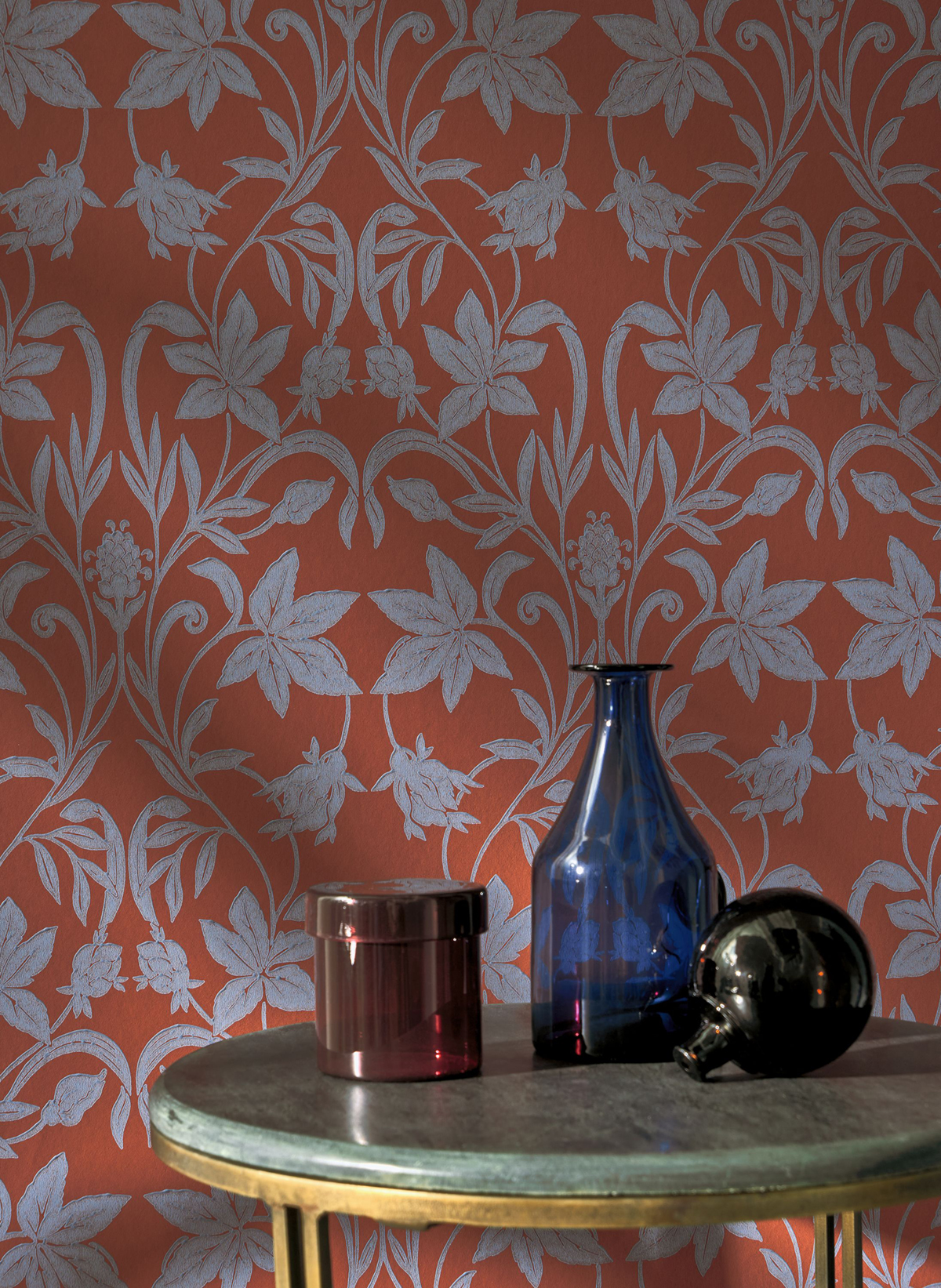 Papier peint Feuille Style Anglais Primrose bleu bordeaux - Heritage de Casadéco AMB2 | Réf. HETA201238665