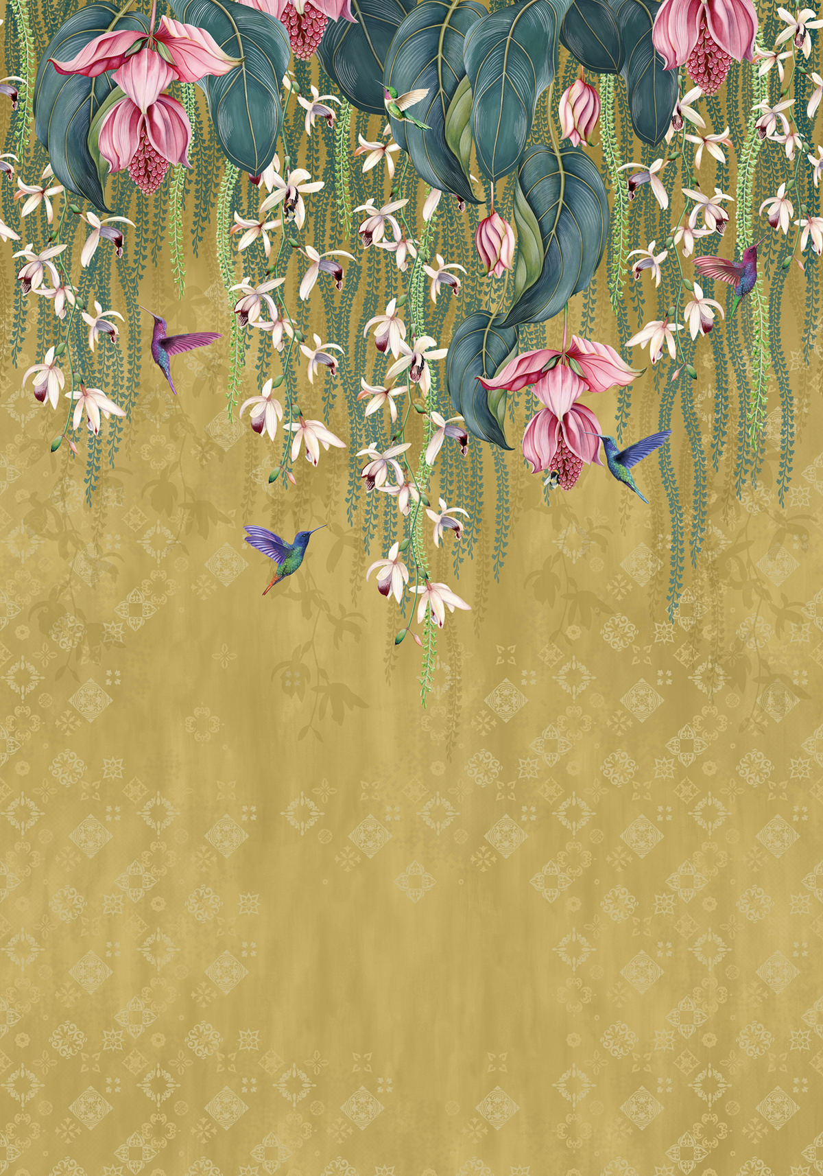 Papier peint panoramique Fleurs Trailing Orchid doré - Ananda d'Osborne & Little | Réf. OSB-W8037-02