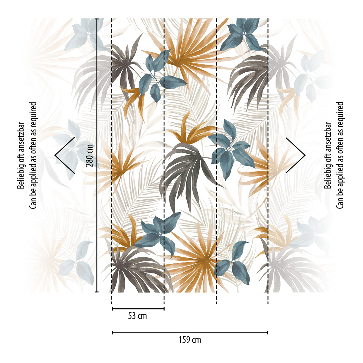 Papier peint panoramique Feuillage Tropical Tropelia orange bleu - Cosmoliving d'A.S. Création REGLE | Réf. AS-791451