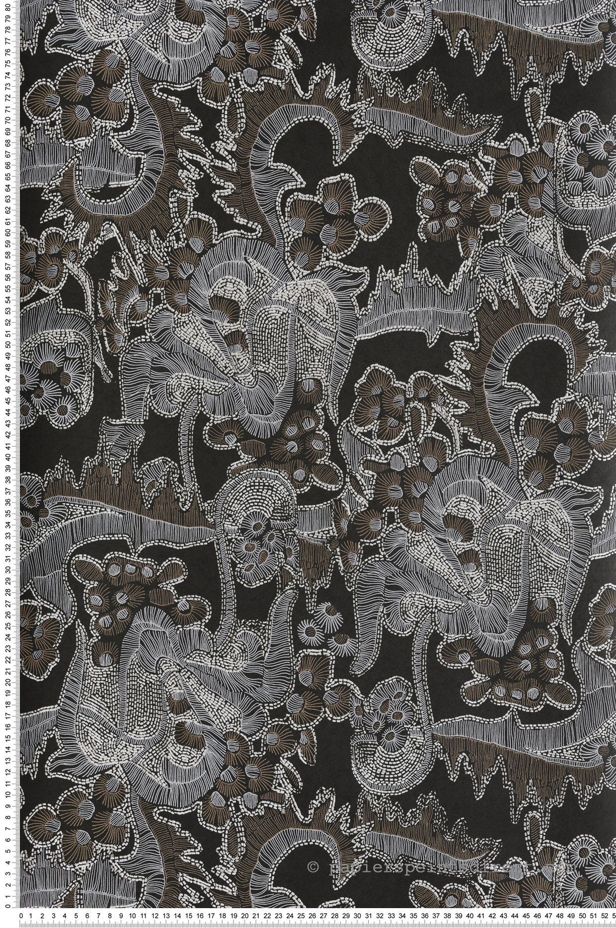 Papier peint Broderie Japonaise Kimora gris noir - Kimono de Masureel | Réf. MAS-KIM203