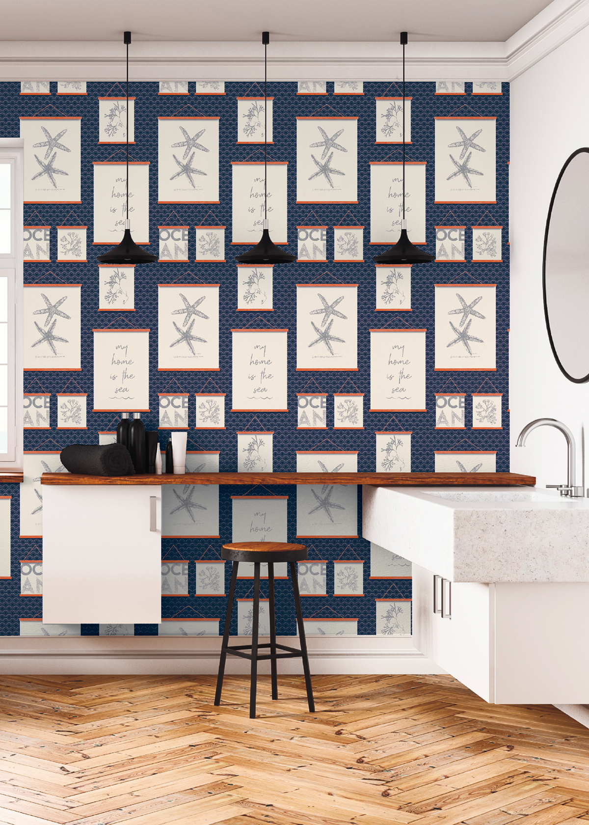 Papier peint Cadre Océan bleu marine écru - Cuisines & Bains de Lutèce | Réf. LTC-135186601