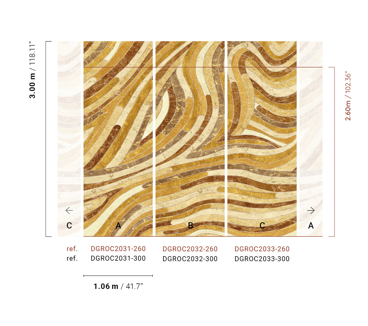 Papier peint panoramique Marbre Serpentine moutarde - B H260 - Rock de Masureel | Réf. MAS-DGROC2032-260