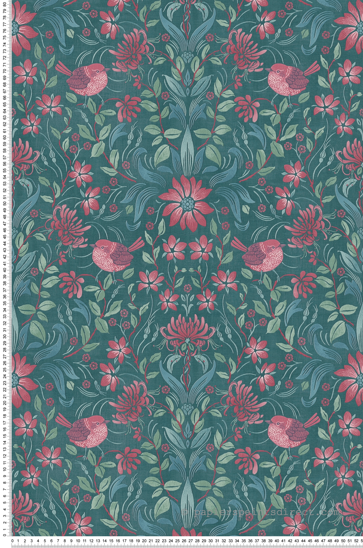 Papier peint Fleuri Oiseau Blooming vert framboise - Maison Charme d'A.S. Création | Réf. AS-390754