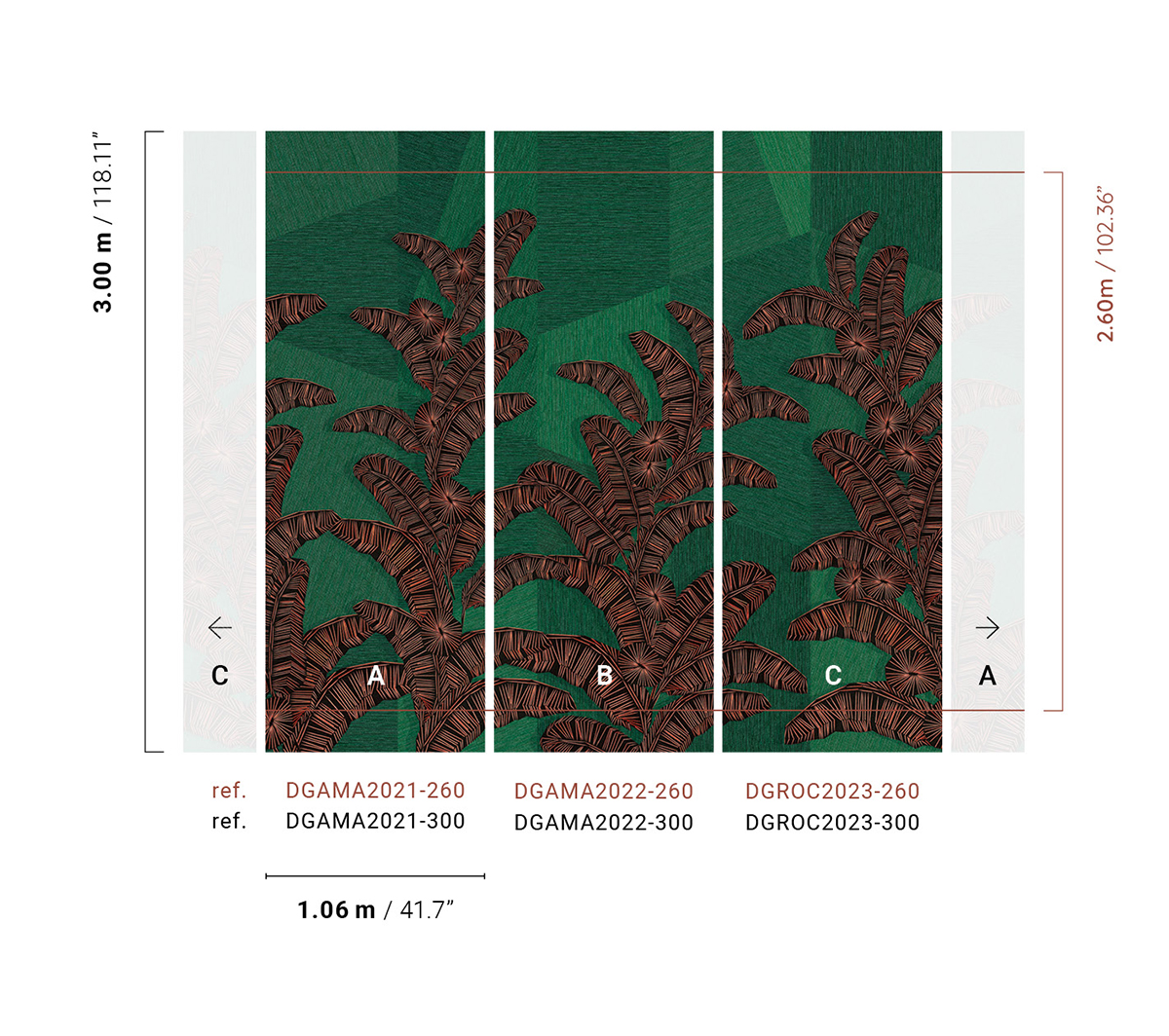 Papier peint panoramique Palme Graphique Yucatan vert - A H260 - Amani de Masureel AMB2| Réf. MAS-DGAMA2021-260