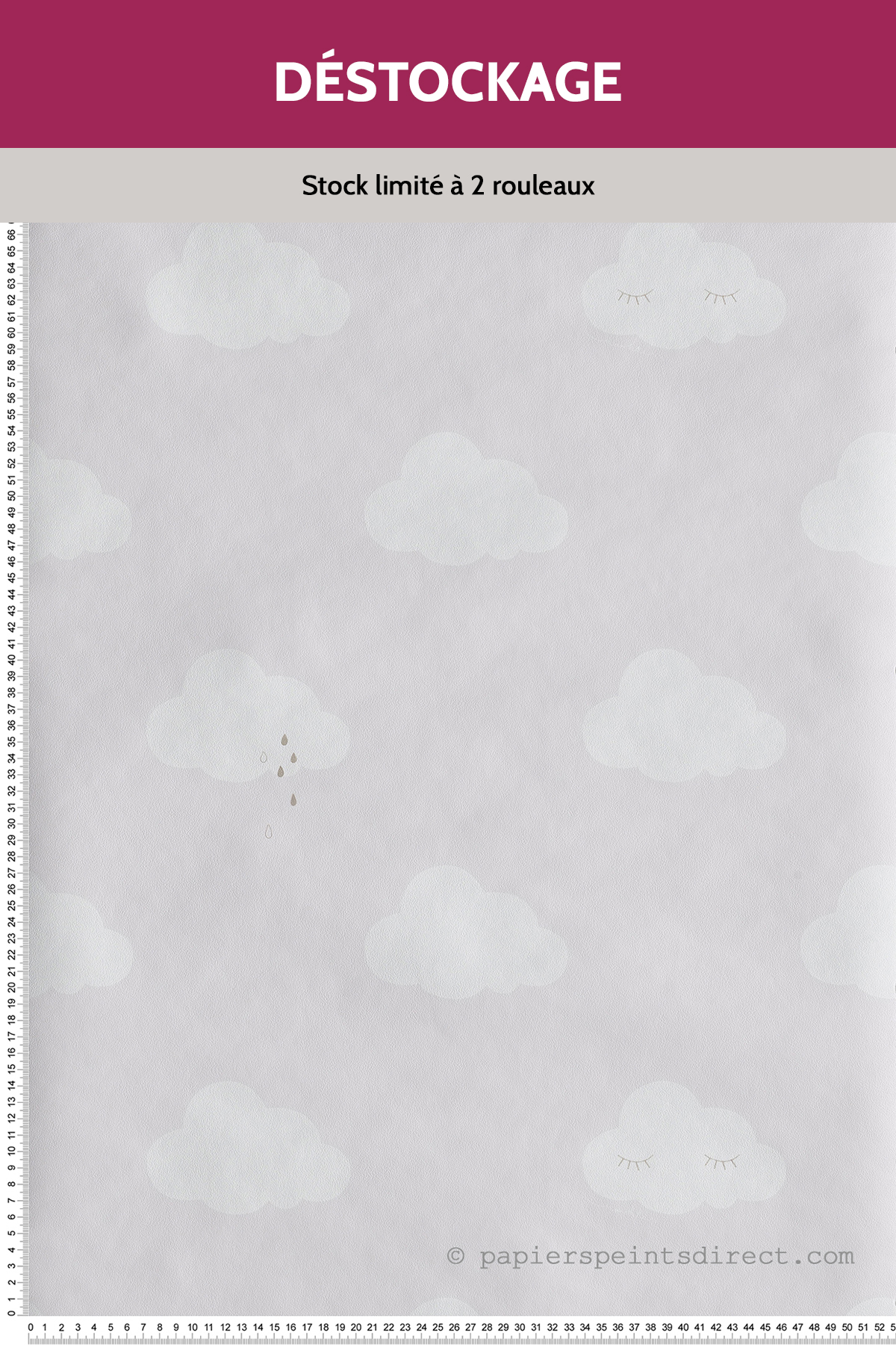 Papier peint Destockage - Nuage Bébé lin pluie or - Noukies