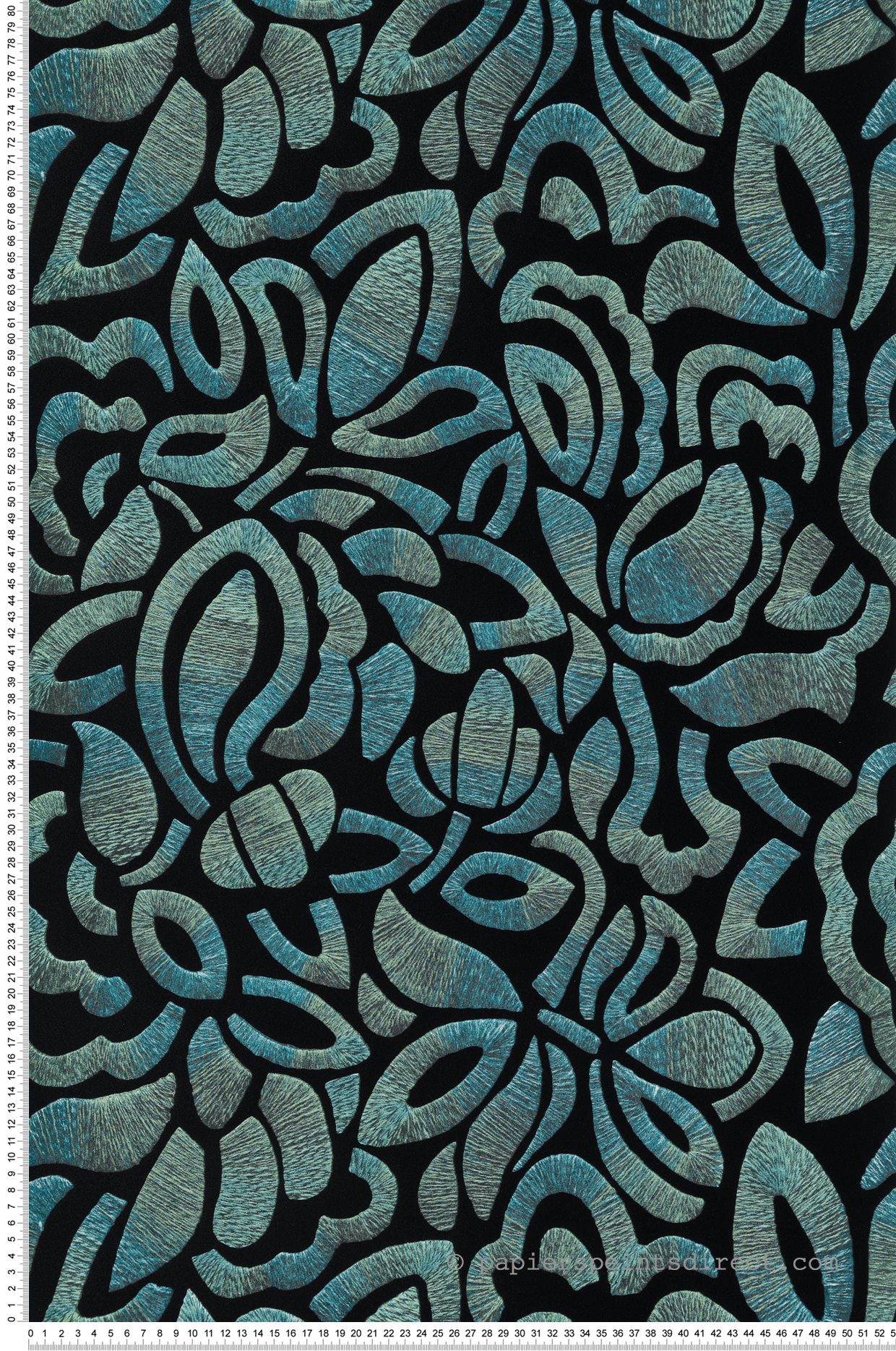 Papier peint Feuillage Graphique Velours Flock noir bleu paon vert - Ornata de Montecolino | Réf. MC-81340