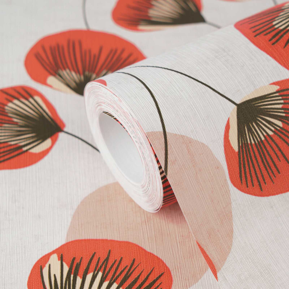Papier peint Végétal Rétro Aster rouge corail - Nordic Feeling d'A.S. Création ZOOM | Réf. AS-791513