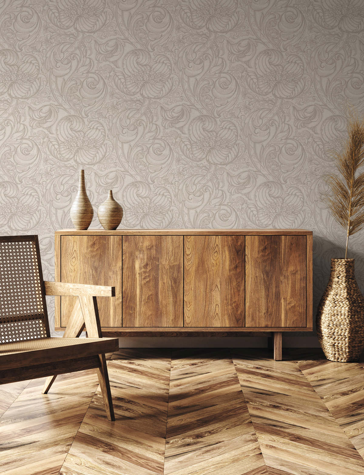 Papier peint Entrelacs Tulipe Lys beige - The Wall Llewelyn-Bowen de Lutèce | Réf. LTC-LB25112