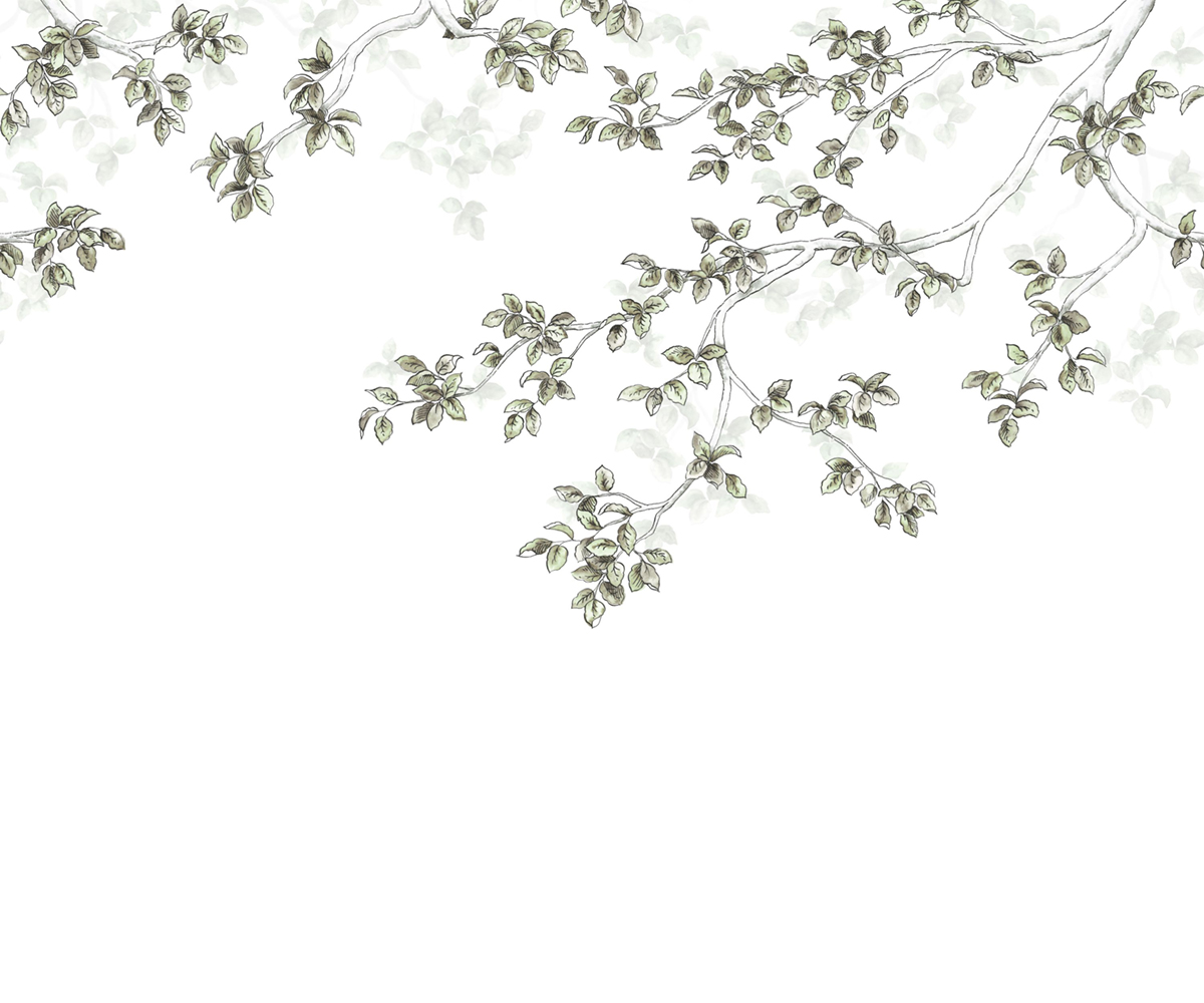 Papier peint panoramique Calming Leaves S vert lichen 300x250 - Wonderwalls de Casadéco | Réf. WDWS89137507