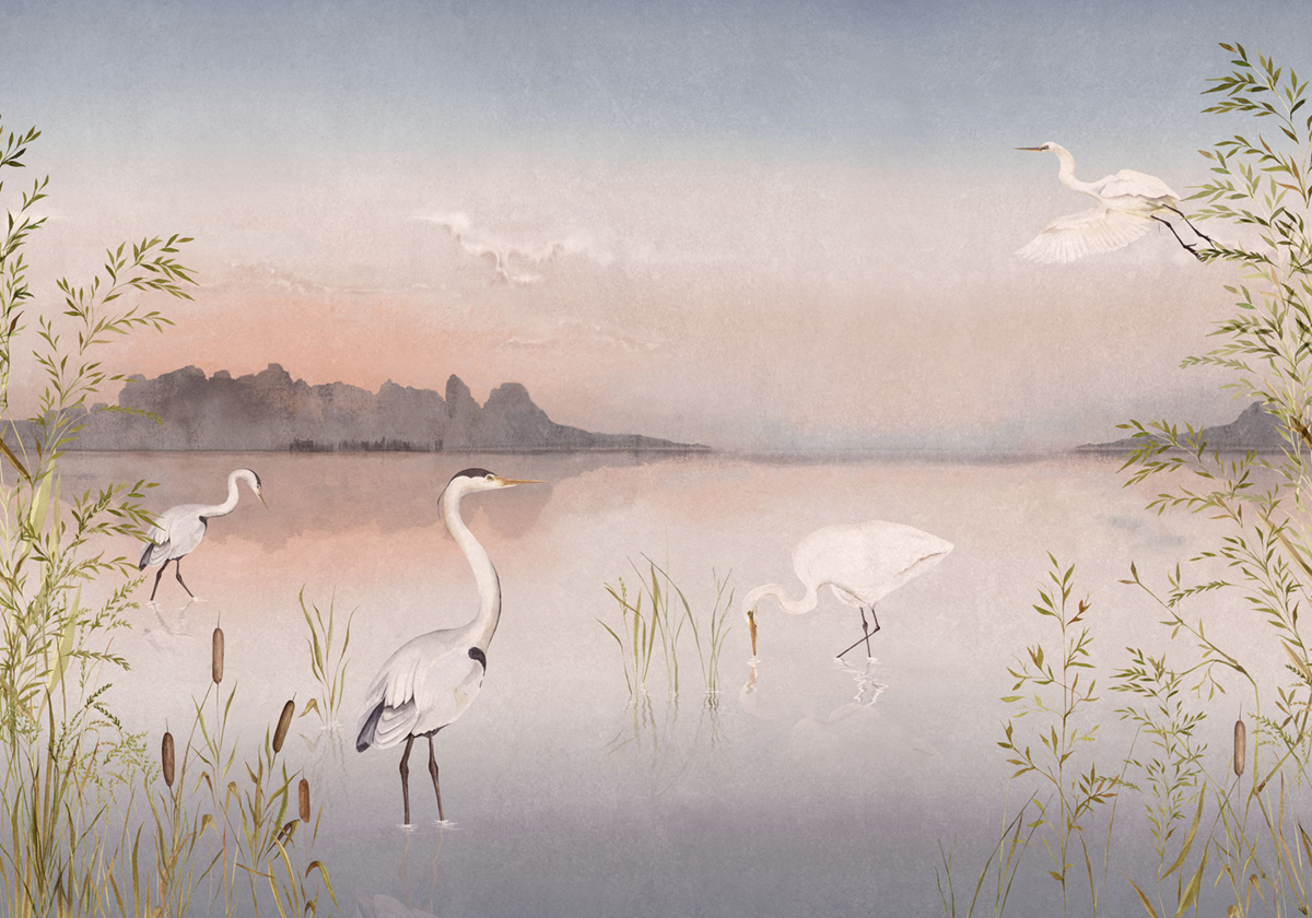 Papier peint panoramique Grue Marais Sauvage M rose 400X280 - Wonderwalls 2 de Casadéco | Réf. WDWD200034311