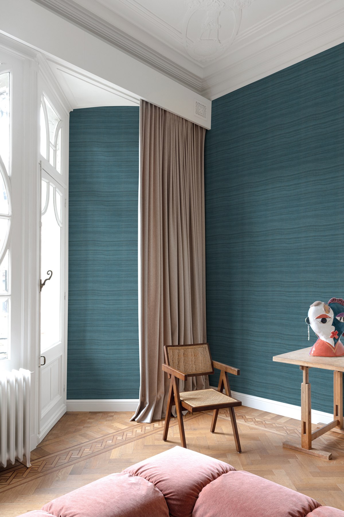 Papier peint Faux Uni Végétal bleu foncé doré - Santal de Montecolino | Réf. MC-CU1006