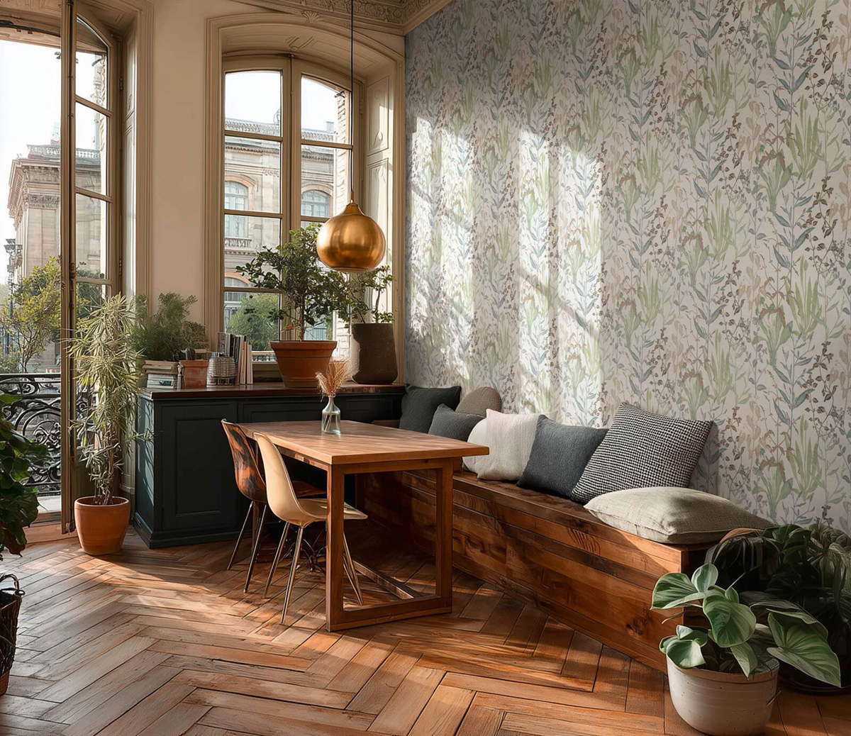 Papier peint Botanique Aquarelle Herbes vert amande - Vibes & Styles d'A.S. Création AMB3| Réf. AS-790092