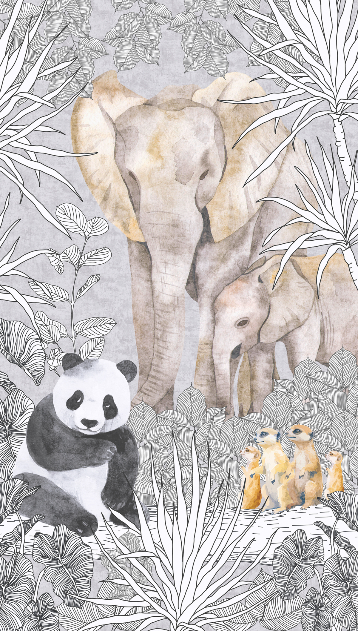 Papier peint panoramique Éléphant Panda Jungle naturel - Lilly & Luis d'A.S. Création | Réf. AS-770701