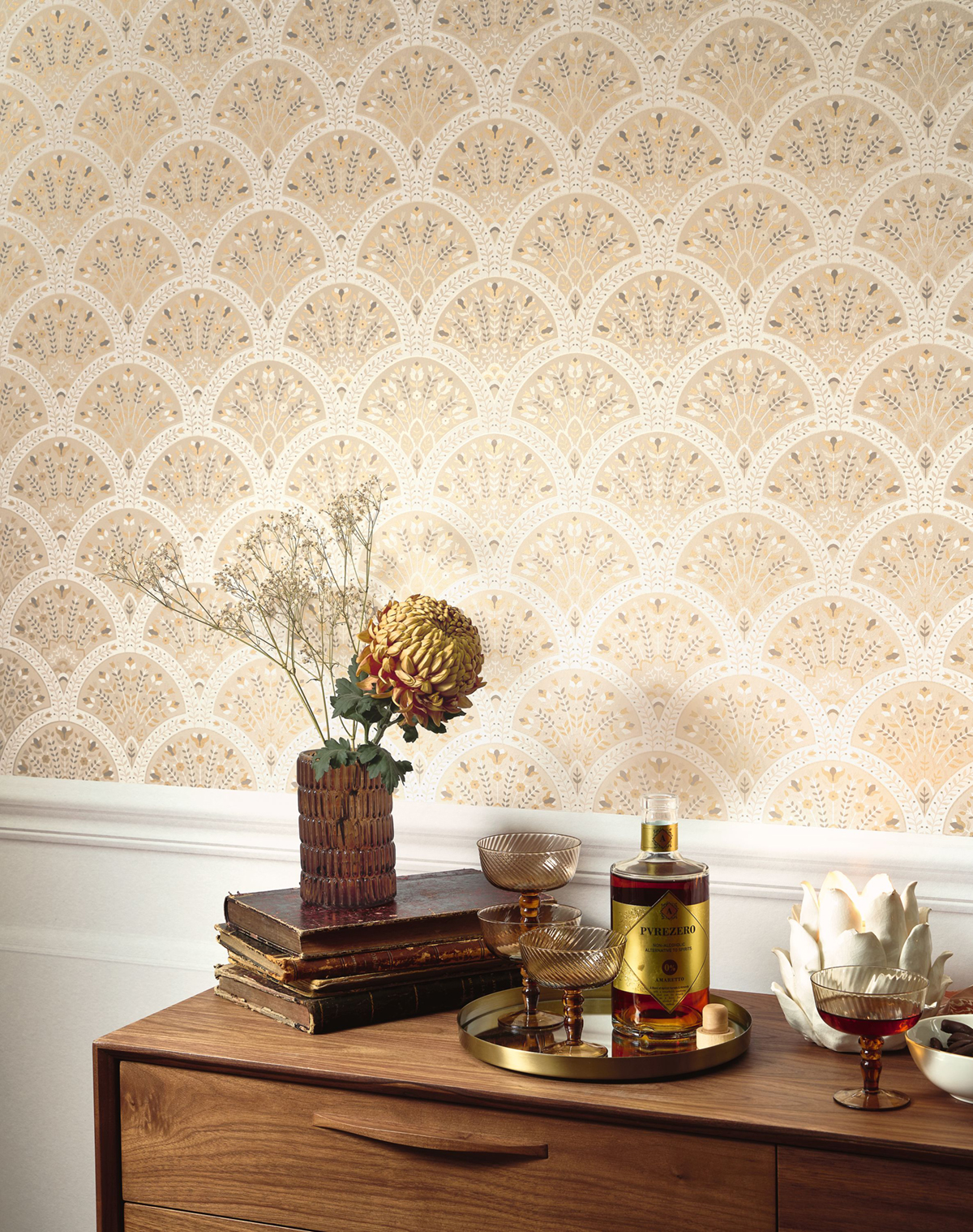 Papier peint Art Déco Wallace beige crème irisé - Heritage de Casadéco AMB2 | Réf. HETA201191324