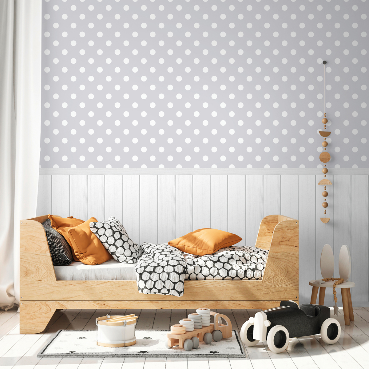 Papier peint panoramique Pois Soubassement gris - Wallpanel d'A.S. Création | Réf. AS-398062