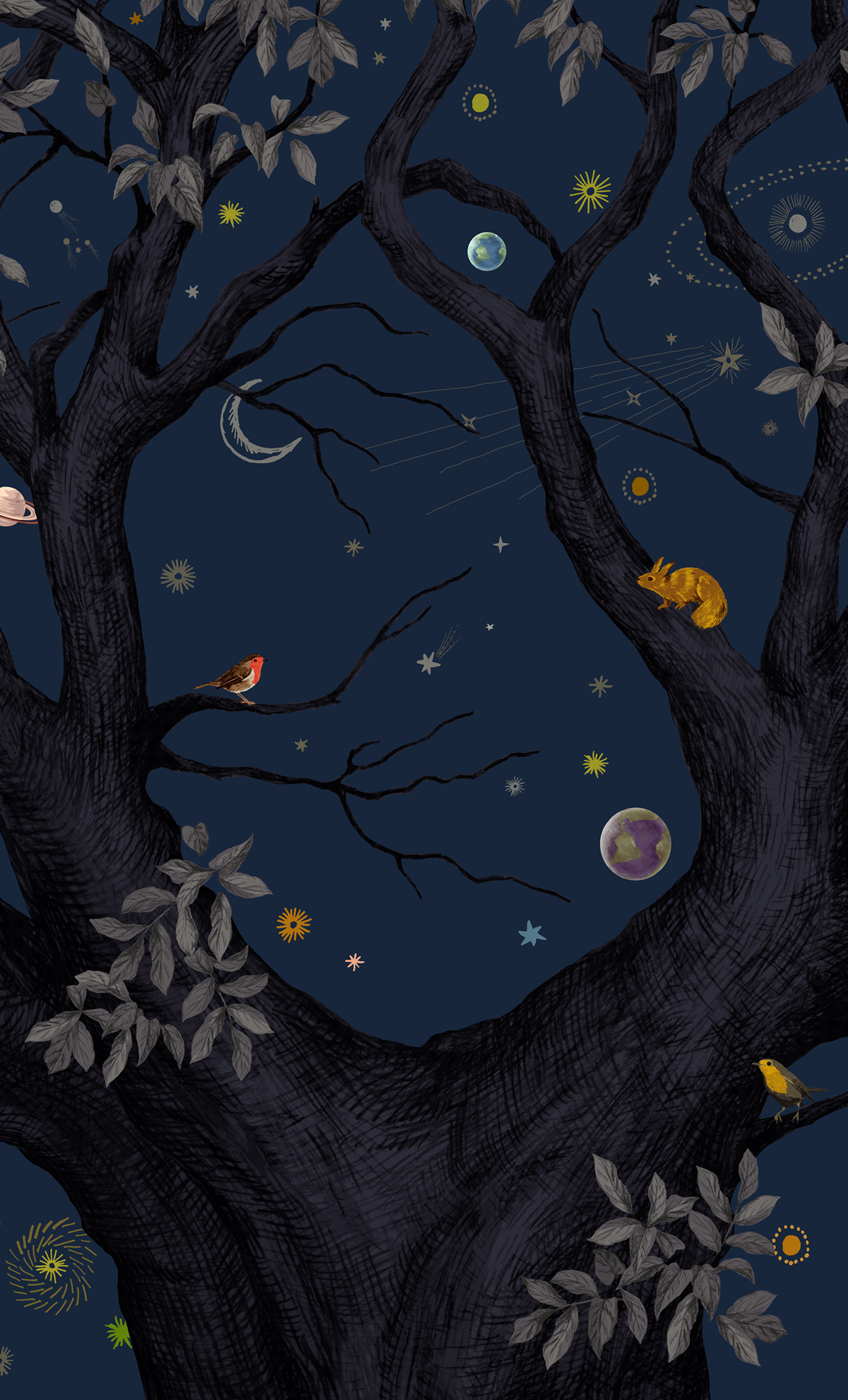 Papier peint panoramique Arbracadabra - Nuit 4 lés - Isidore Leroy