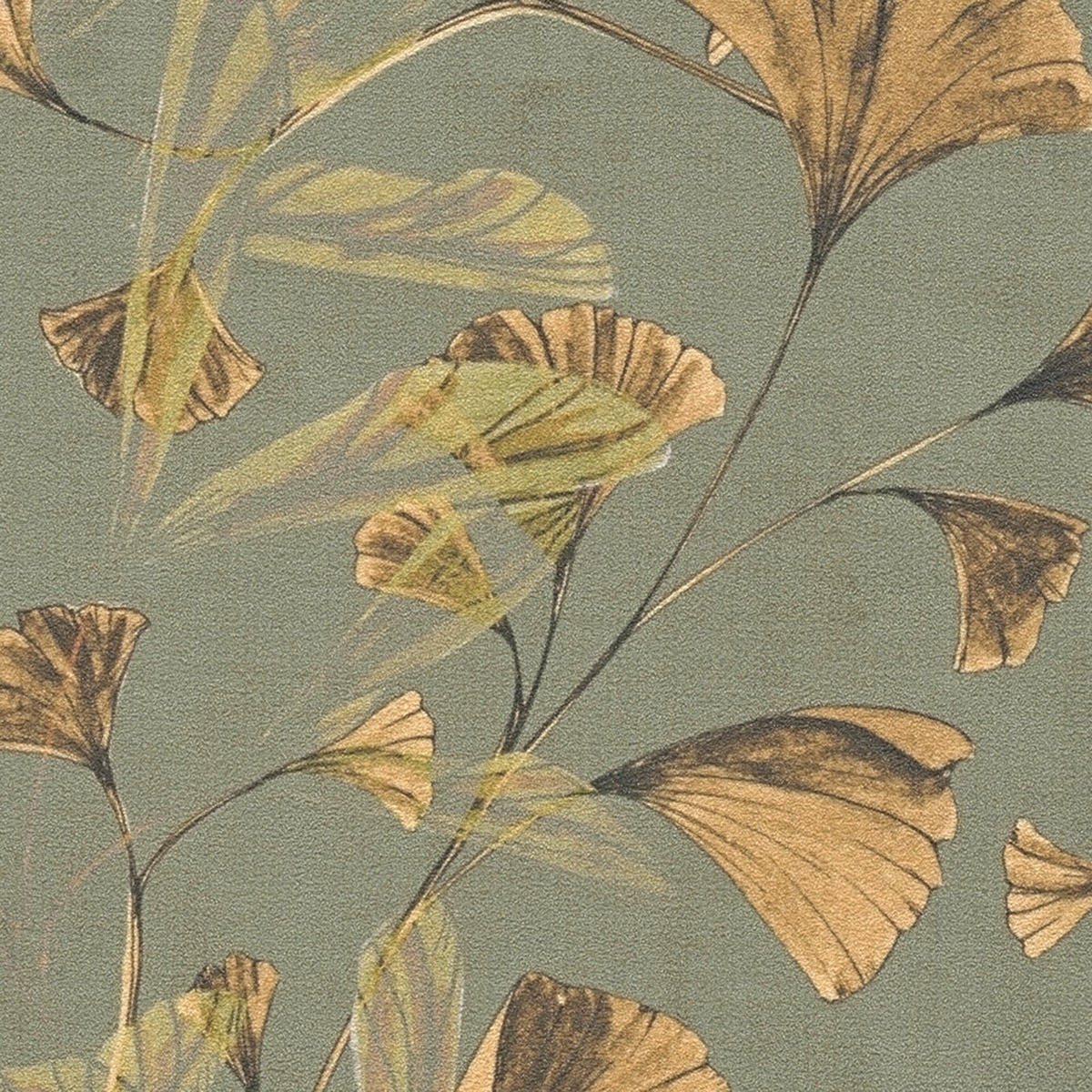 Papier peint Ginkgo Feuille mastic kaki - Anna D'Andrea d'A.S. Création AMB3| Réf. AS-782231