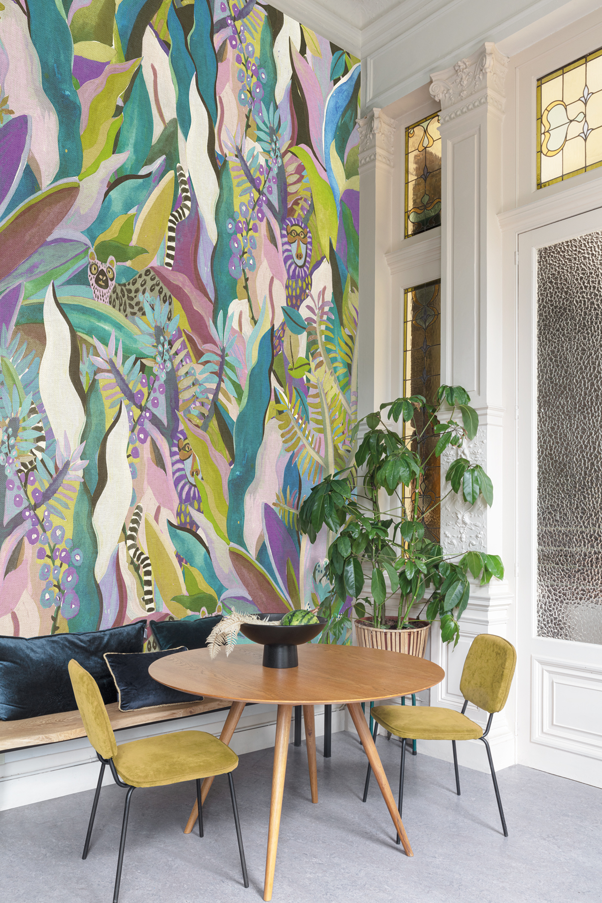 Papier peint panoramique Feuillage Animal bleu violet - A, B et C H260 - Wall Designs IV de Masureel | Réf. MAS-DG4ANI102X-260