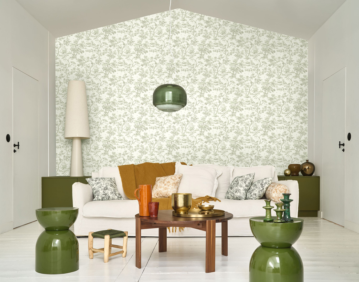 Papier peint Arbre vert de gris - Les Belles Toiles De Jouy 2 de Casadéco | Réf. BTJD81527227