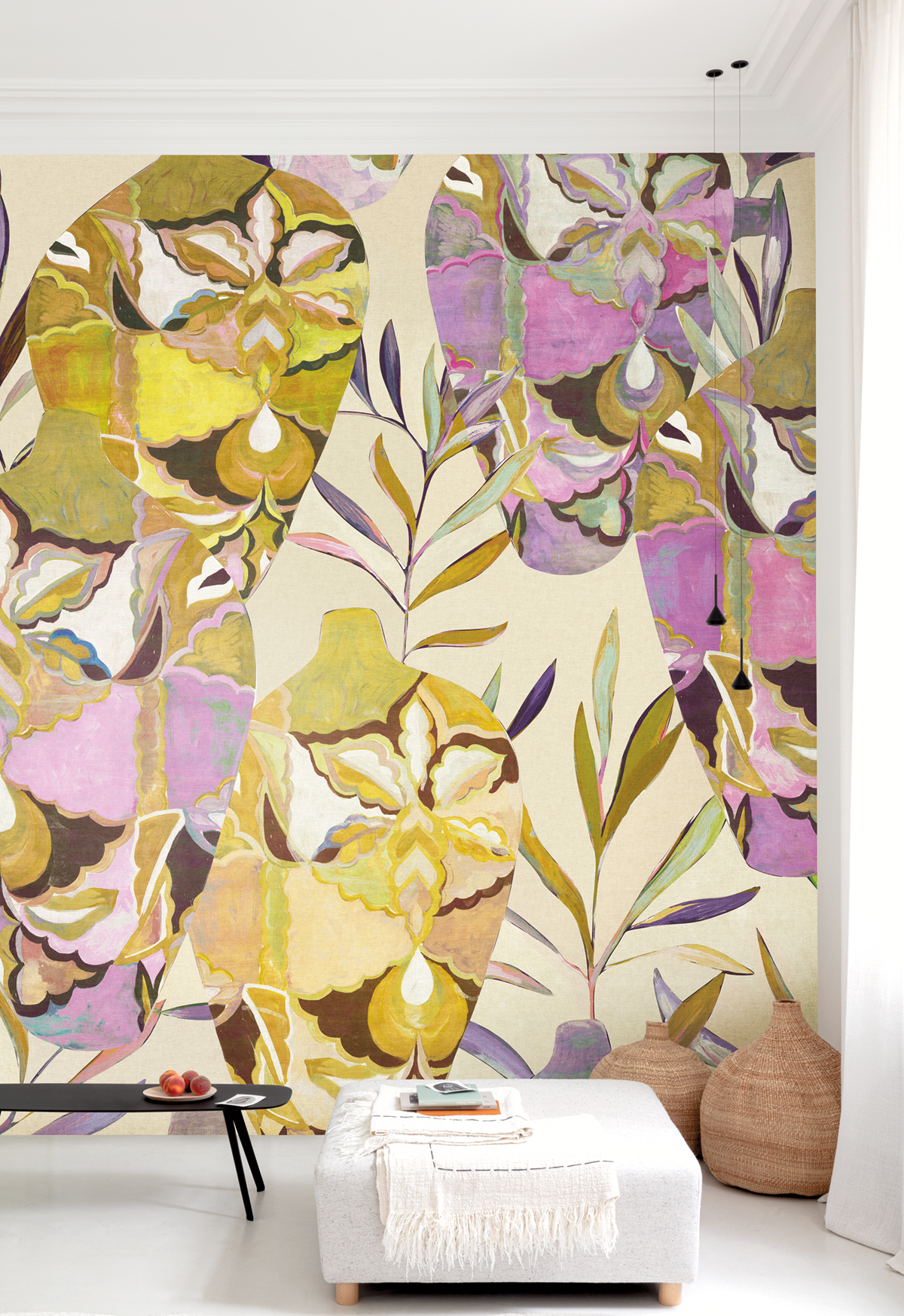 Papier peint panoramique Pot Fleuri Amphor jaune - A, B et C H260 - Wall Designs IV de Masureel | Réf. MAS-DG4AMP102X-260