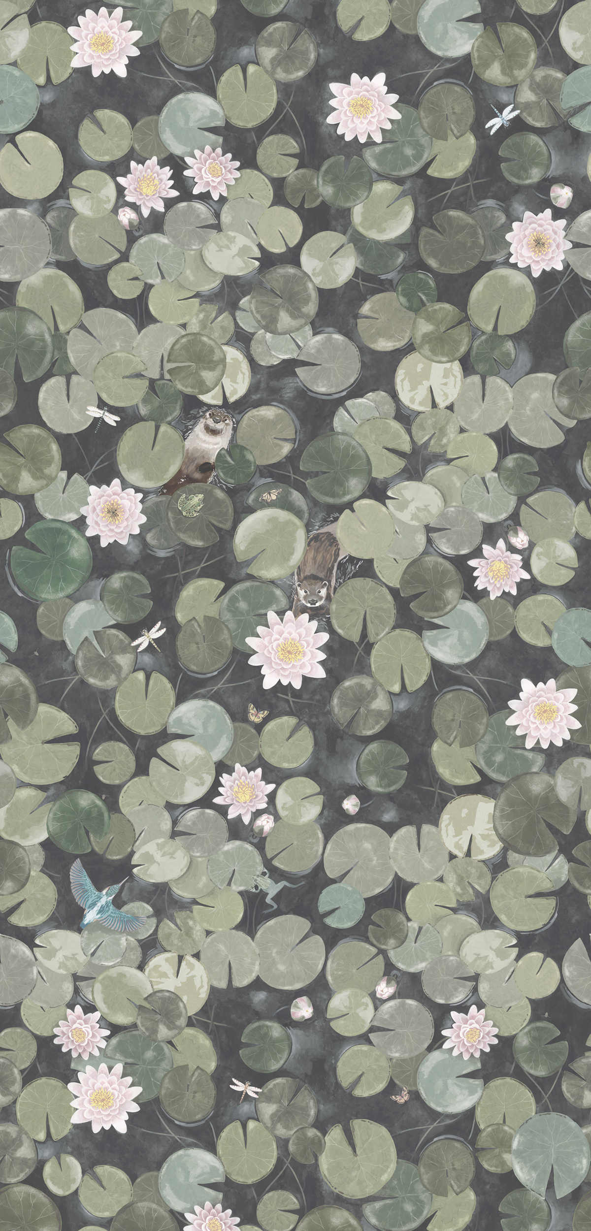 Papier peint panoramique Nénuphar Lily Pads Normandy Grey - In The Garden de Little Greene | Réf. 0234LPNORMA