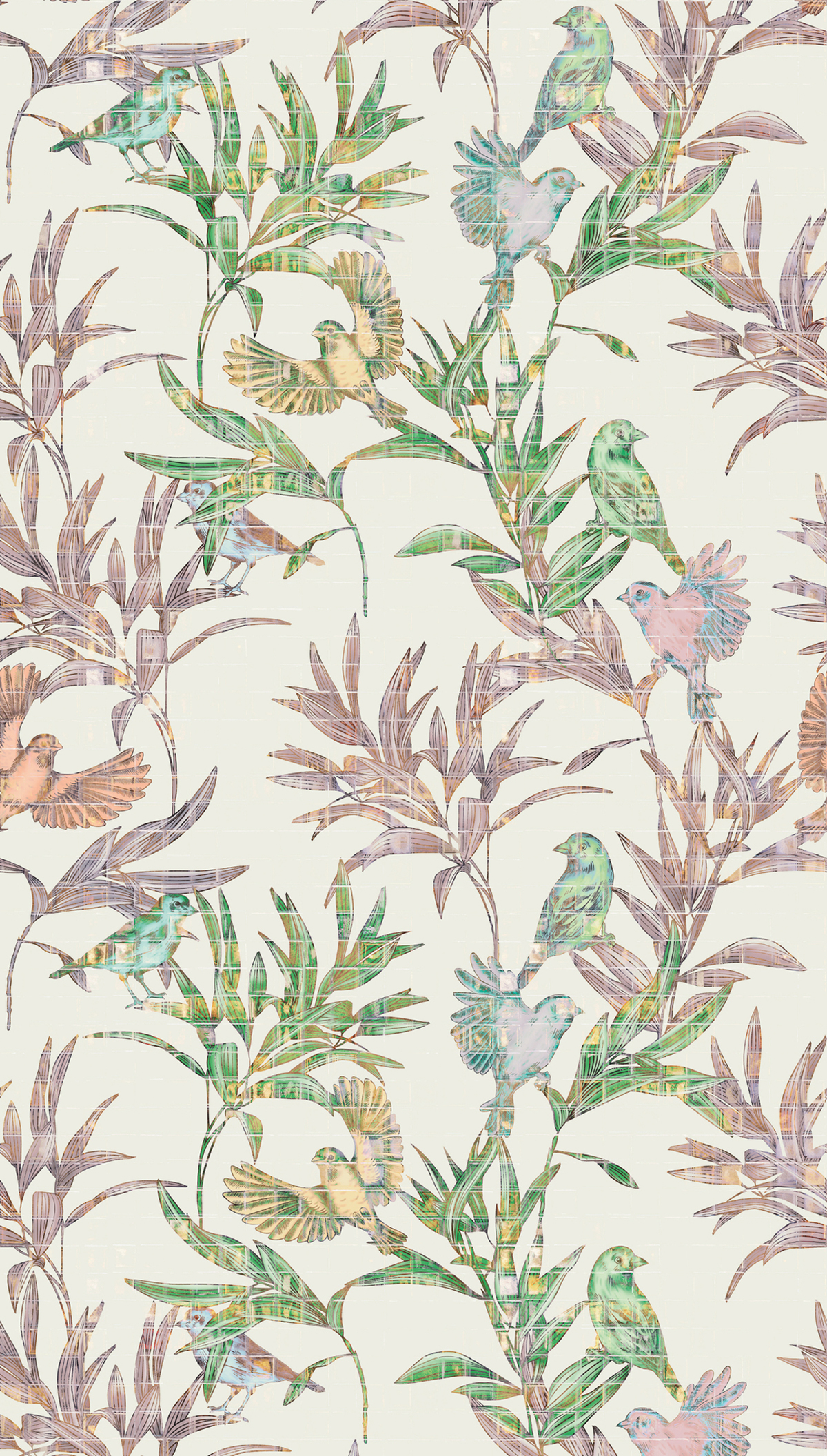 Papier peint panoramique Oiseau Feuilles Carreaux - The Wall 3 d'A.S. Création | Réf. AS-398791