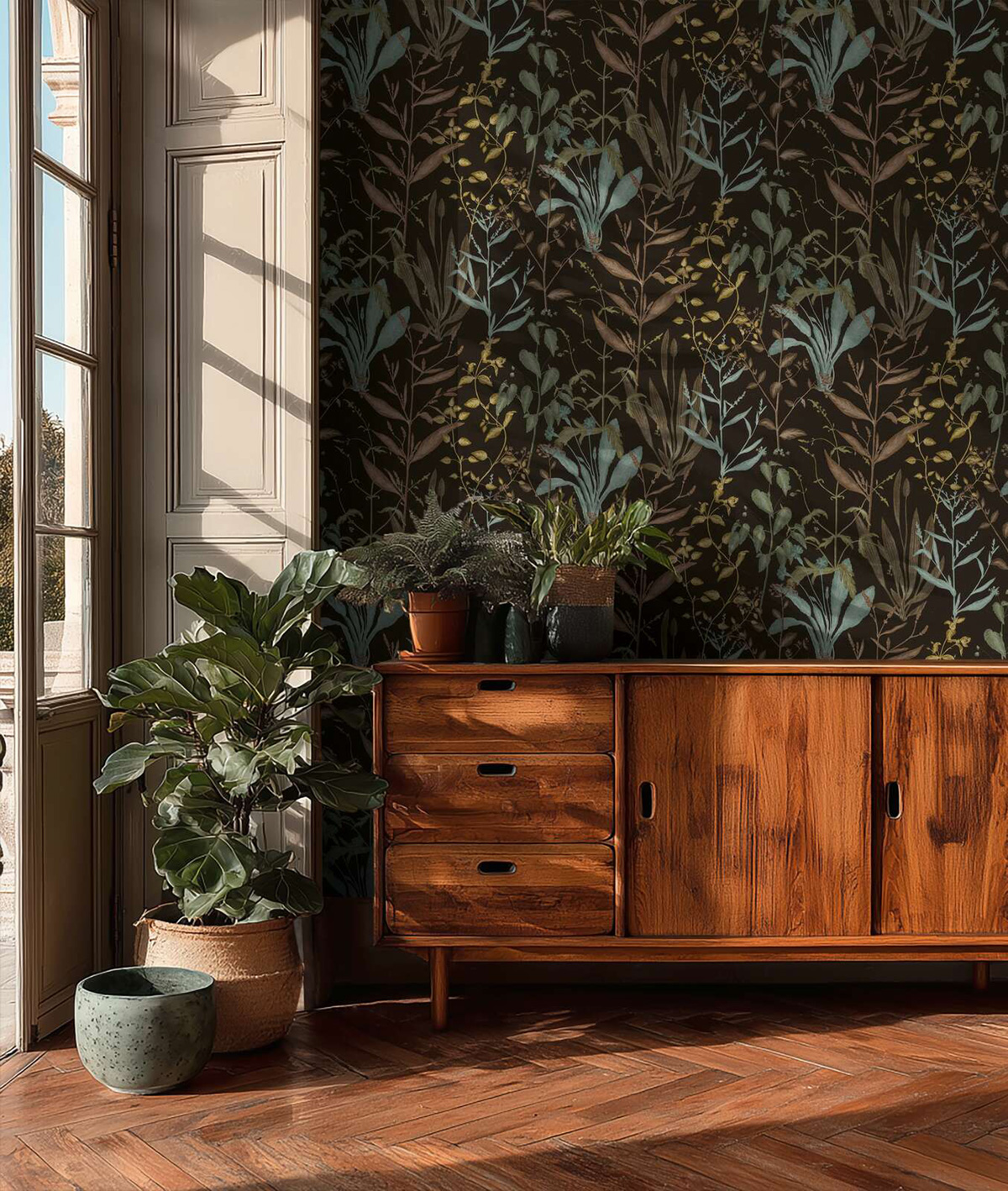 Papier peint Botanique Aquarelle Herbes marron - Vibes & Styles d'A.S. Création | Réf. AS-790094