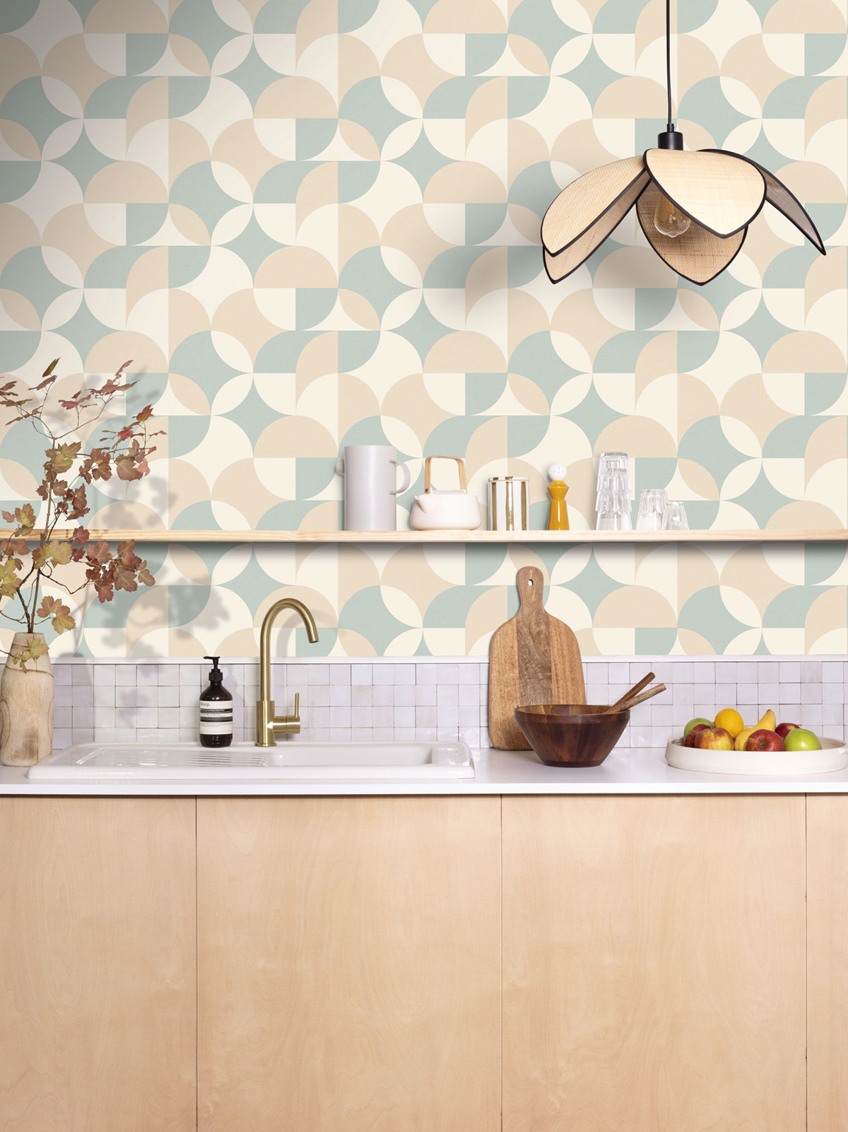 Papier peint Géométrie Arrondi Charly bleu d'eau beige - Twist de Casélio | Réf. TST106441060