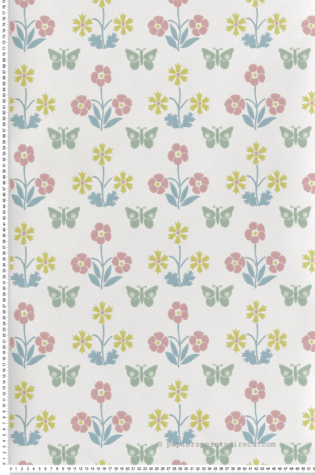 Papier peint Fleuri Burges Butterfly Slaked Lime - National Trust Papers 4 de Little Greene | Réf. 0267BUSLAKE