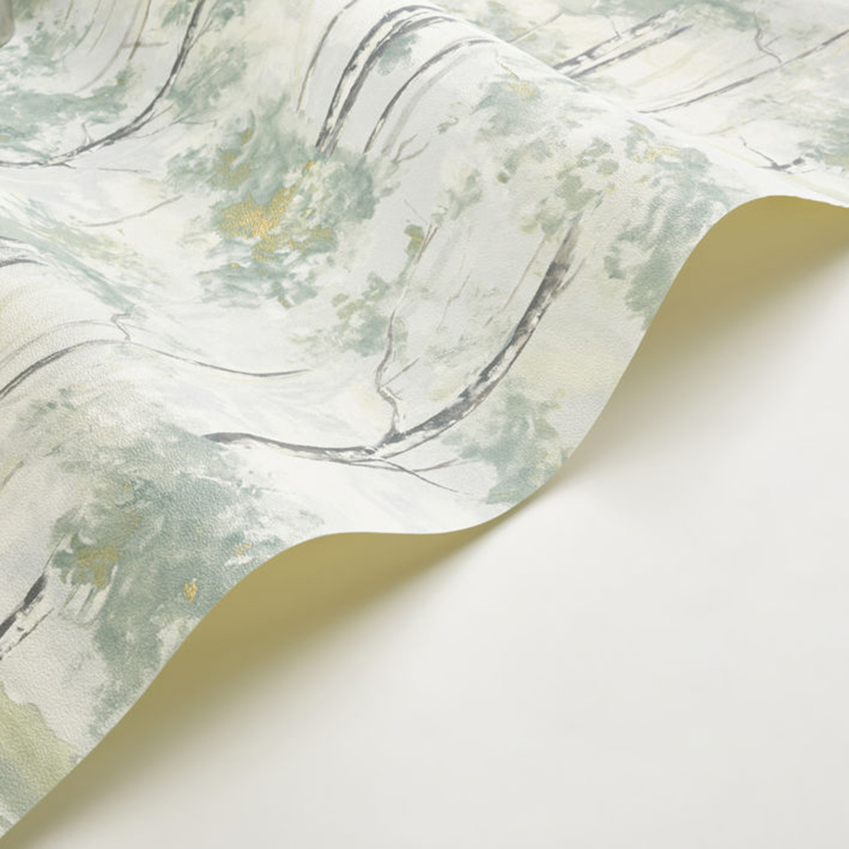 Papier peint Forêt Skandinavia vert eucalyptus doré - Riverside 4 de Casadéco AMBV | Réf. RIVI89547720