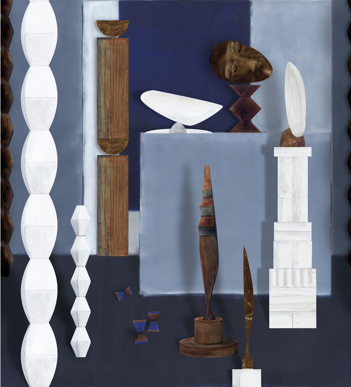 Papier peint Panoramique L'Atelier De Brancusi bleu égyptien - Panoramas 2 de Casamance | Réf. CAS-75580202