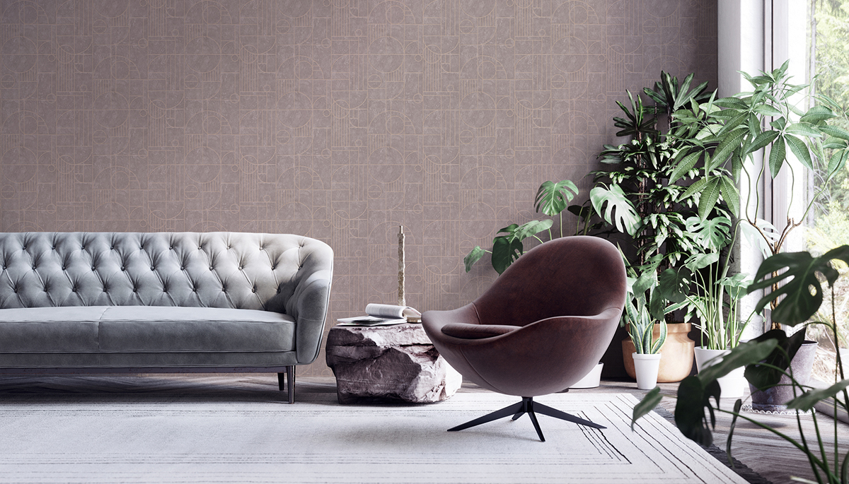 Papier peint Design Géométrique gris souris et argenté - My Home My Spa d'A.S. Création | Réf. SP15876