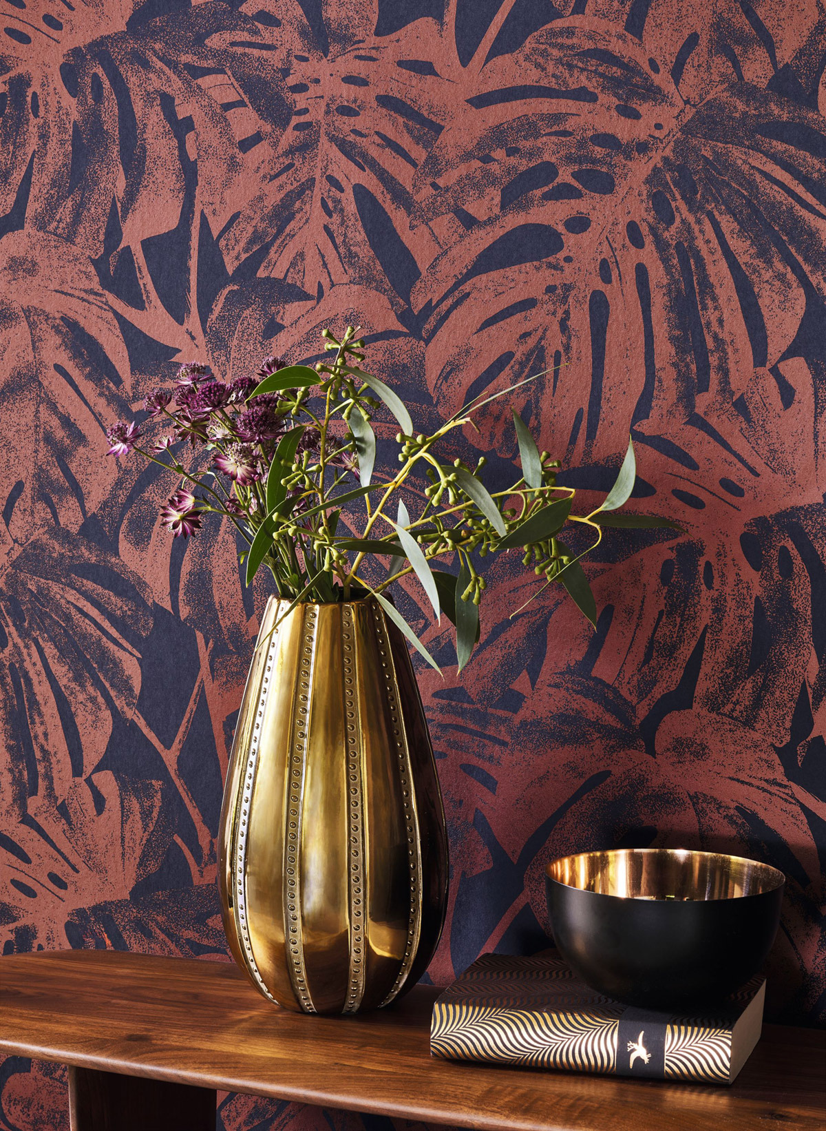 Papier peint Palme Tropicale Mata rouille métallisé - Rio de Casadéco AMB2| Réf. RIOC201798661