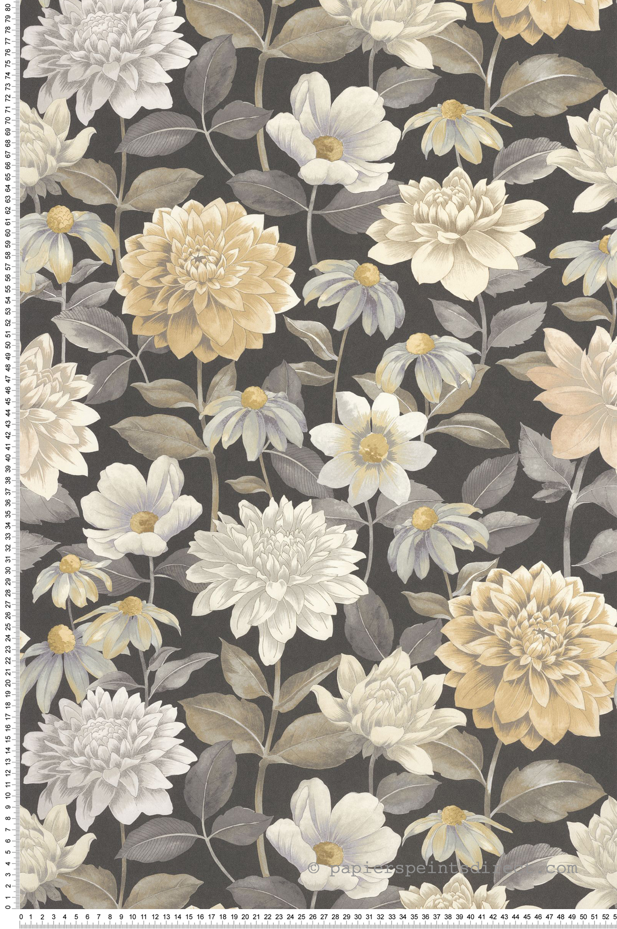 Papier peint Fleurs Dahlia gris noir - Gardens de Casadéco | Réf. GADN87669622