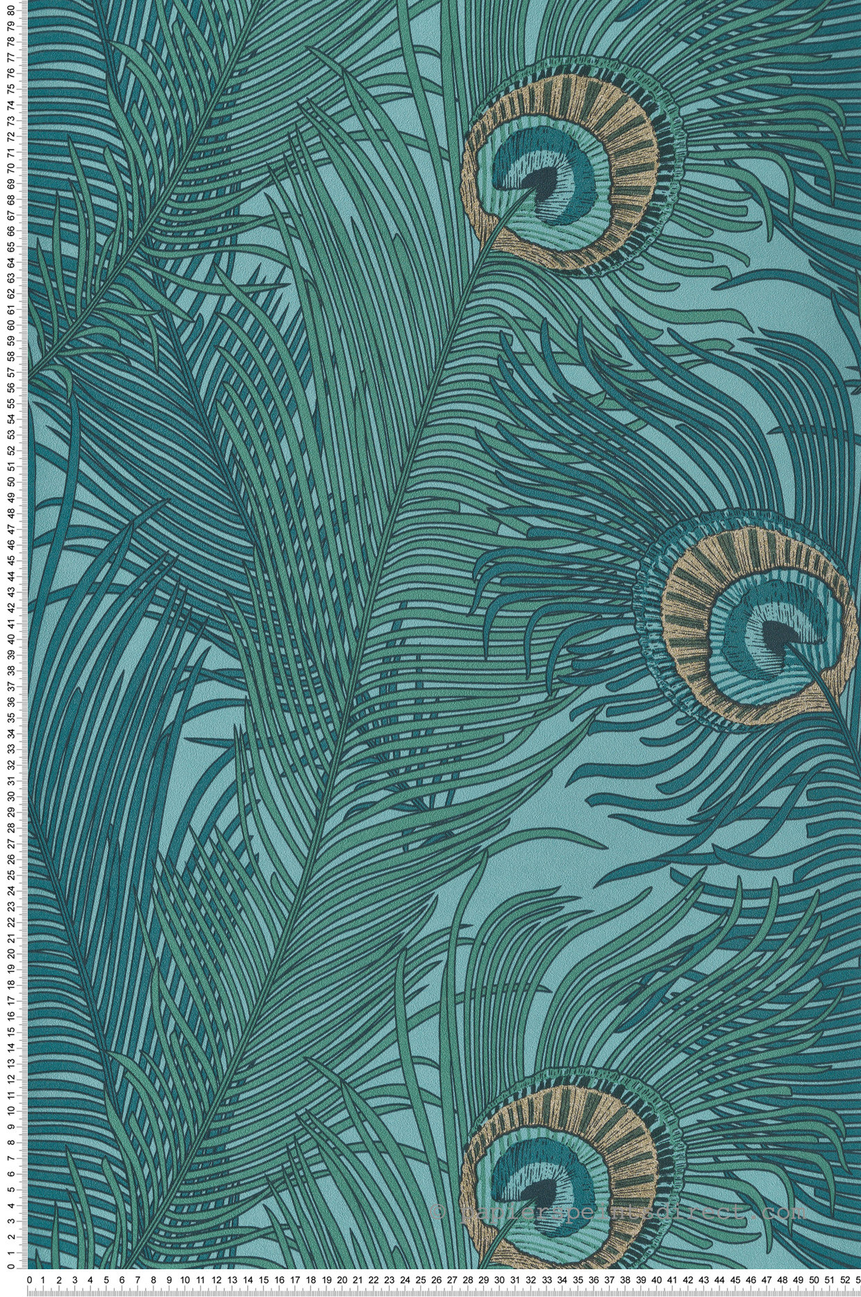 Papier peint Plume de Paon bleu paon doré - Shamal de Montecolino | Réf. MC-NHW1045