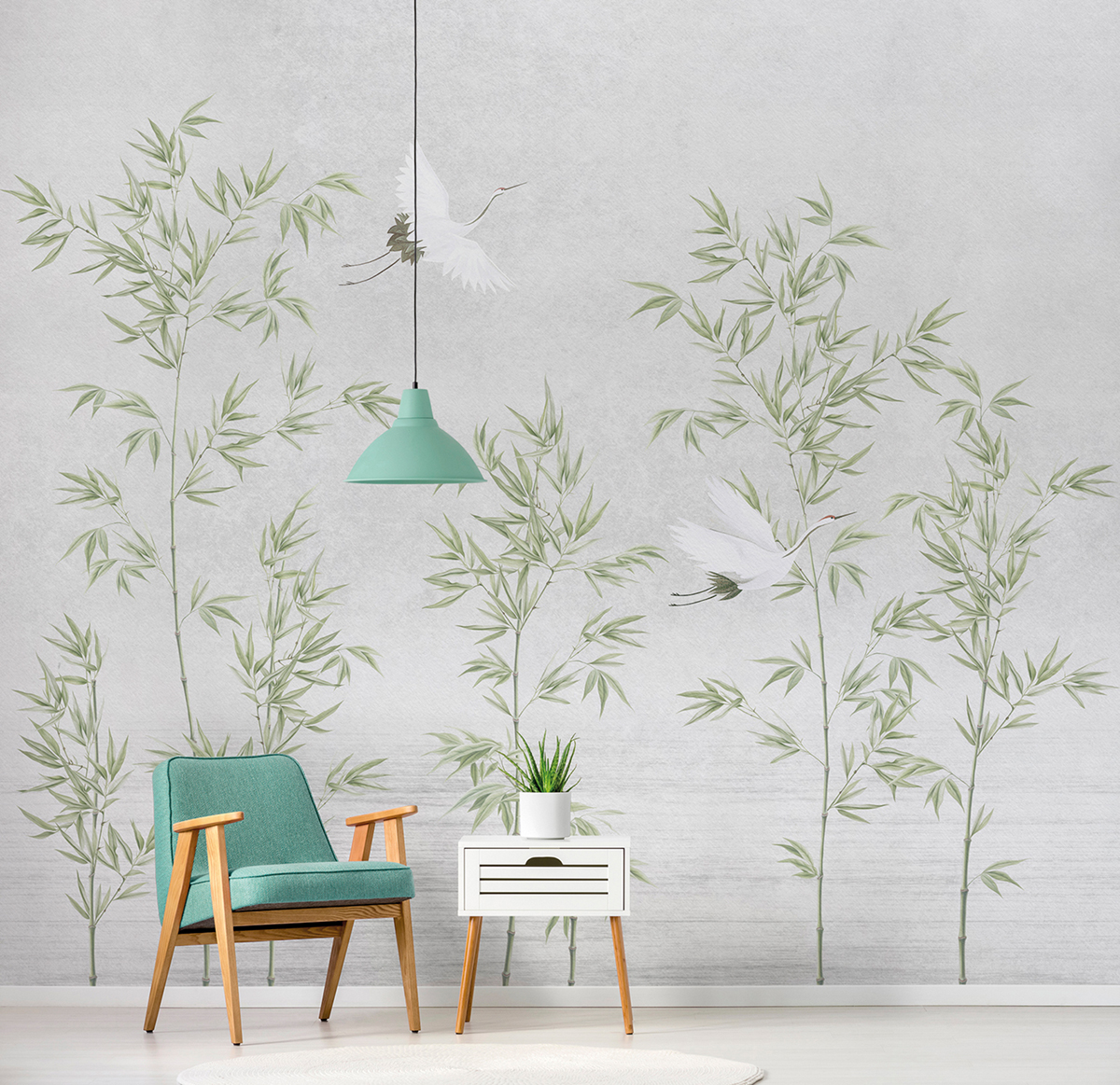 Papier peint panoramique Oiseau Japonais vert - Panorama 2 de Lutèce | Réf. LTC-PAN1561C